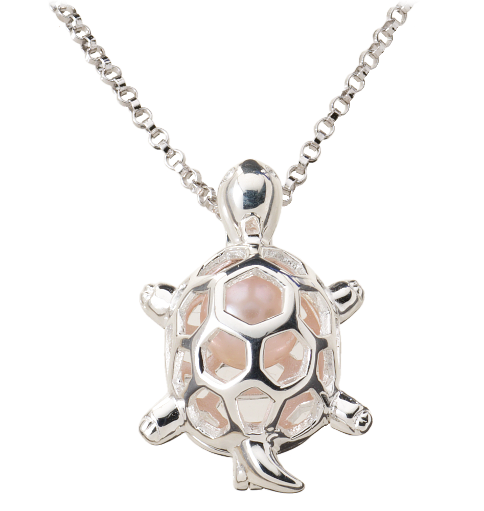 Wish Pearl Sterling Silver Necklace Turtle Pendant Gift Set