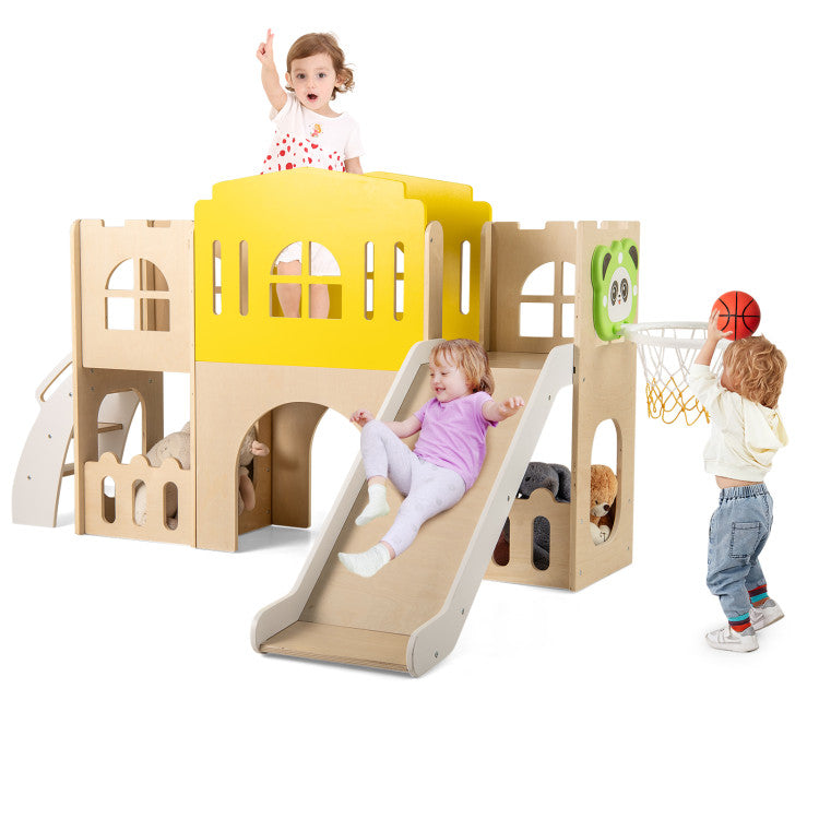 7-in-1 Toddler Slide Set for Kids with Climber and Basketball Hoop