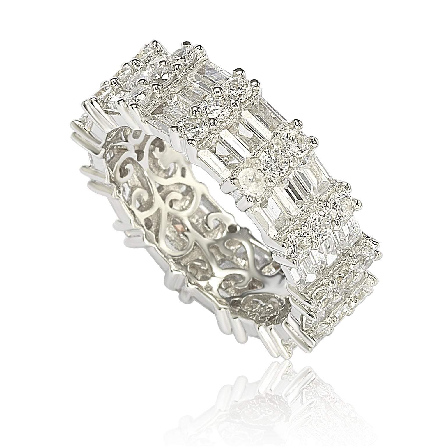 Suzy Levian Sterling Silver Cubic Zirconia White Baguette Modern Eternity Band