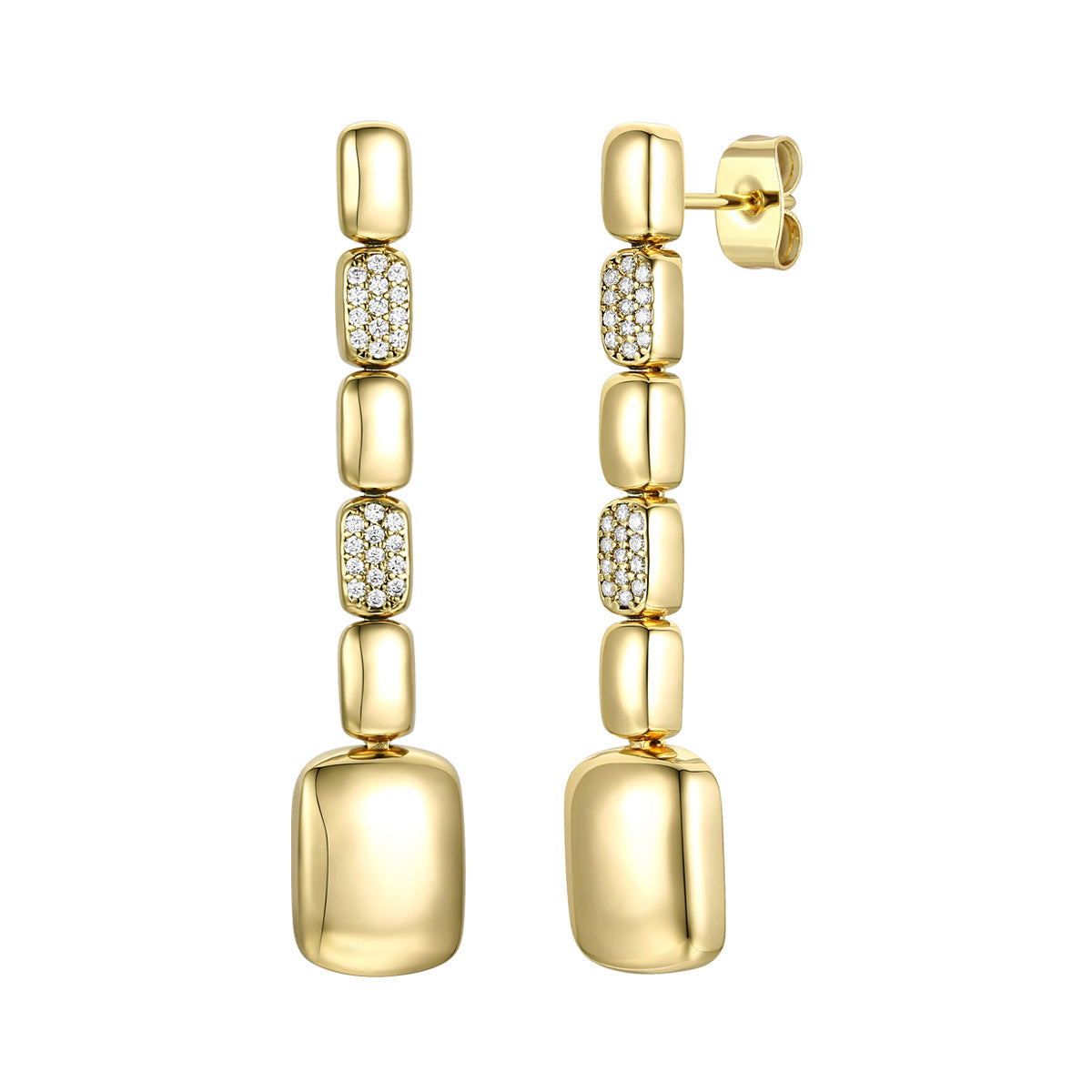 Rg 14k Gold Plated with Diamond Cubic Zirconia Rectangle Link Linear Dangle Earrings