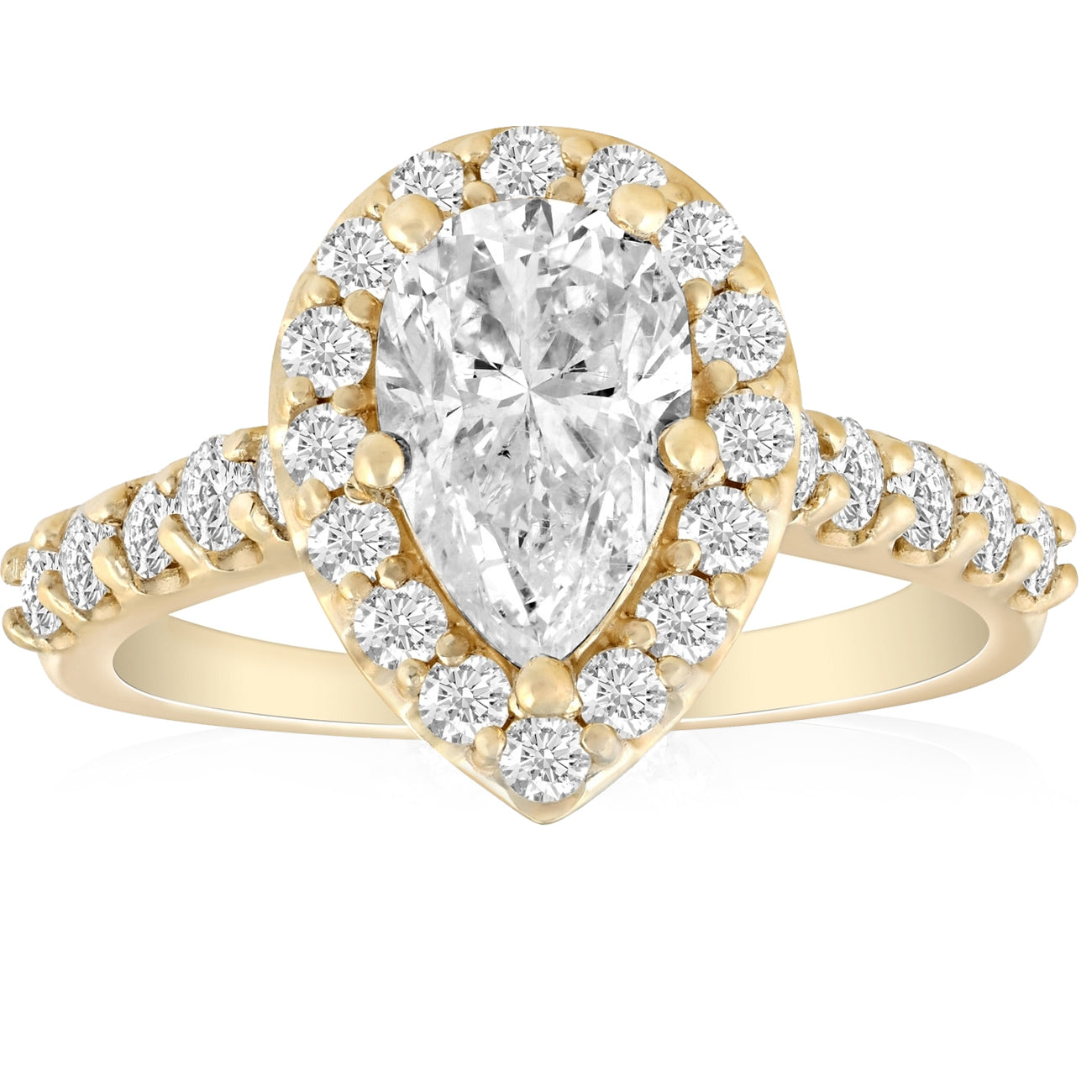 2 Ct Pear Shape Halo Diamond Engagement Ring 14k Yellow Gold