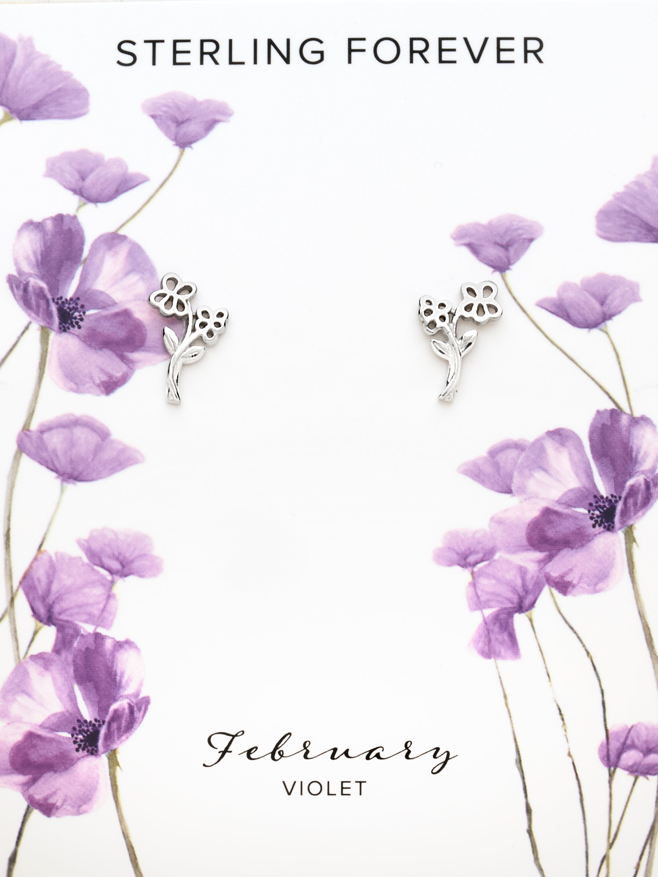 Sterling Silver Birth Flower Earring Studs - February