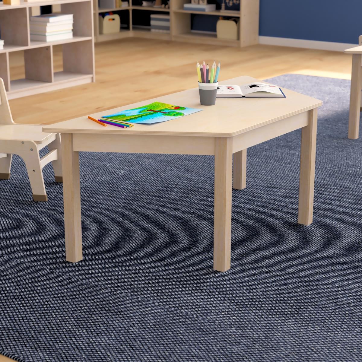 Flash Furniture  20.75 x 47.25 x 18 in. Bright Beginnings Commercial Grade Wooden Trapezoid Preschool Classroom Activity Table, Beech