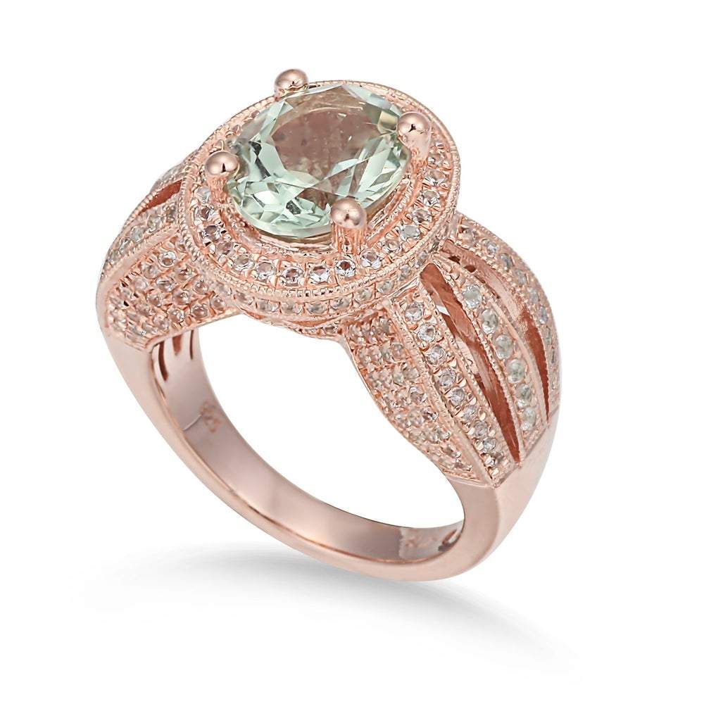 Suzy Levian Sterling Silver 4.35 TCW Green Amethyst Oval Ring