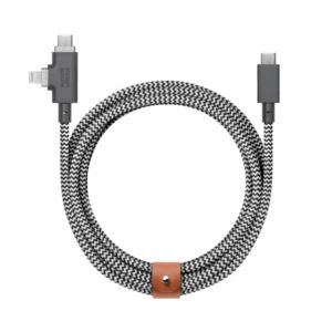 Native Union BELT-PROCCL-ZEB-NP 8ft Belt Cable Duo Pro USB-C to Lightning & USB-C Zebra