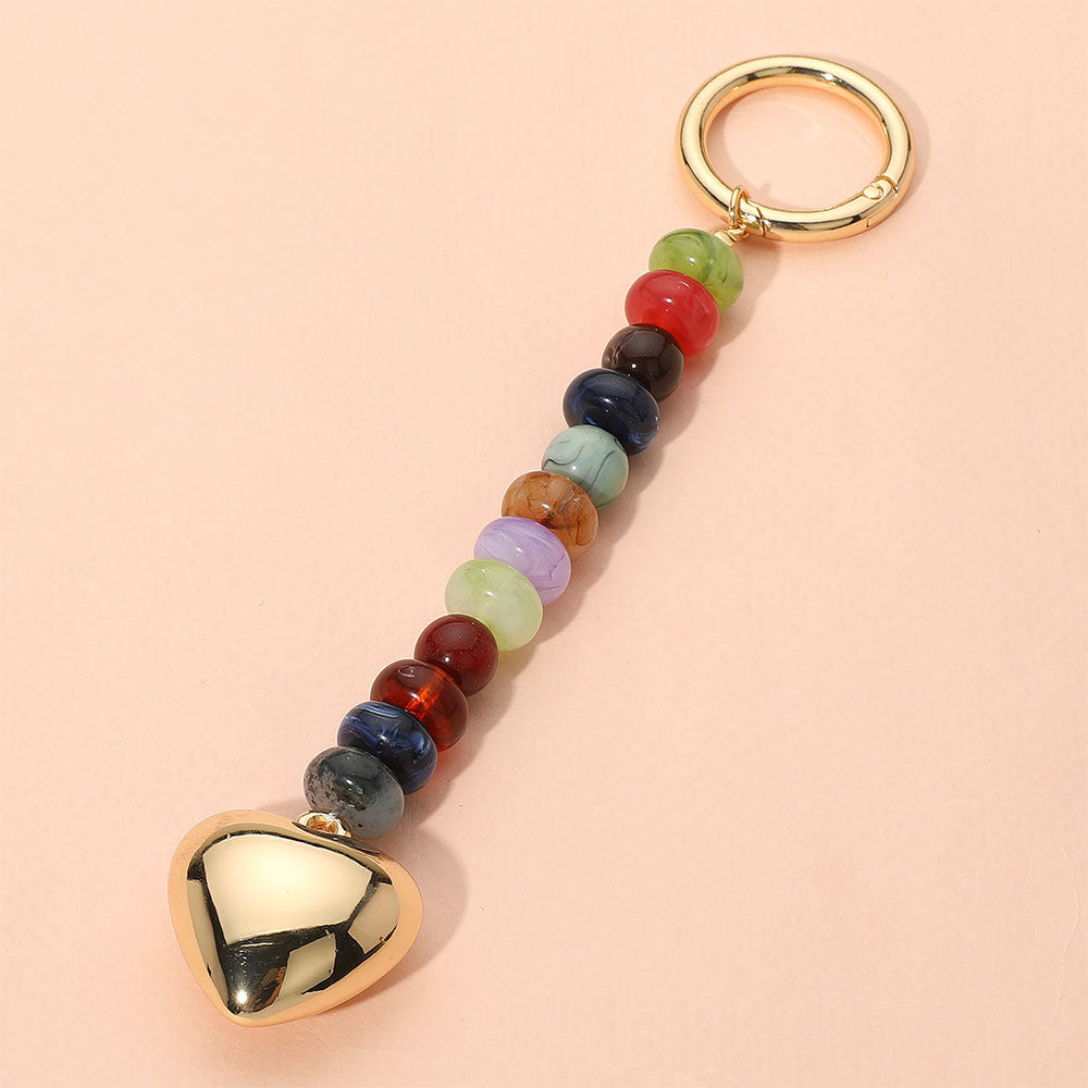 Metal Heart Tip Pointed Colorful Resin Round Beaded Bag Charm / Keychain