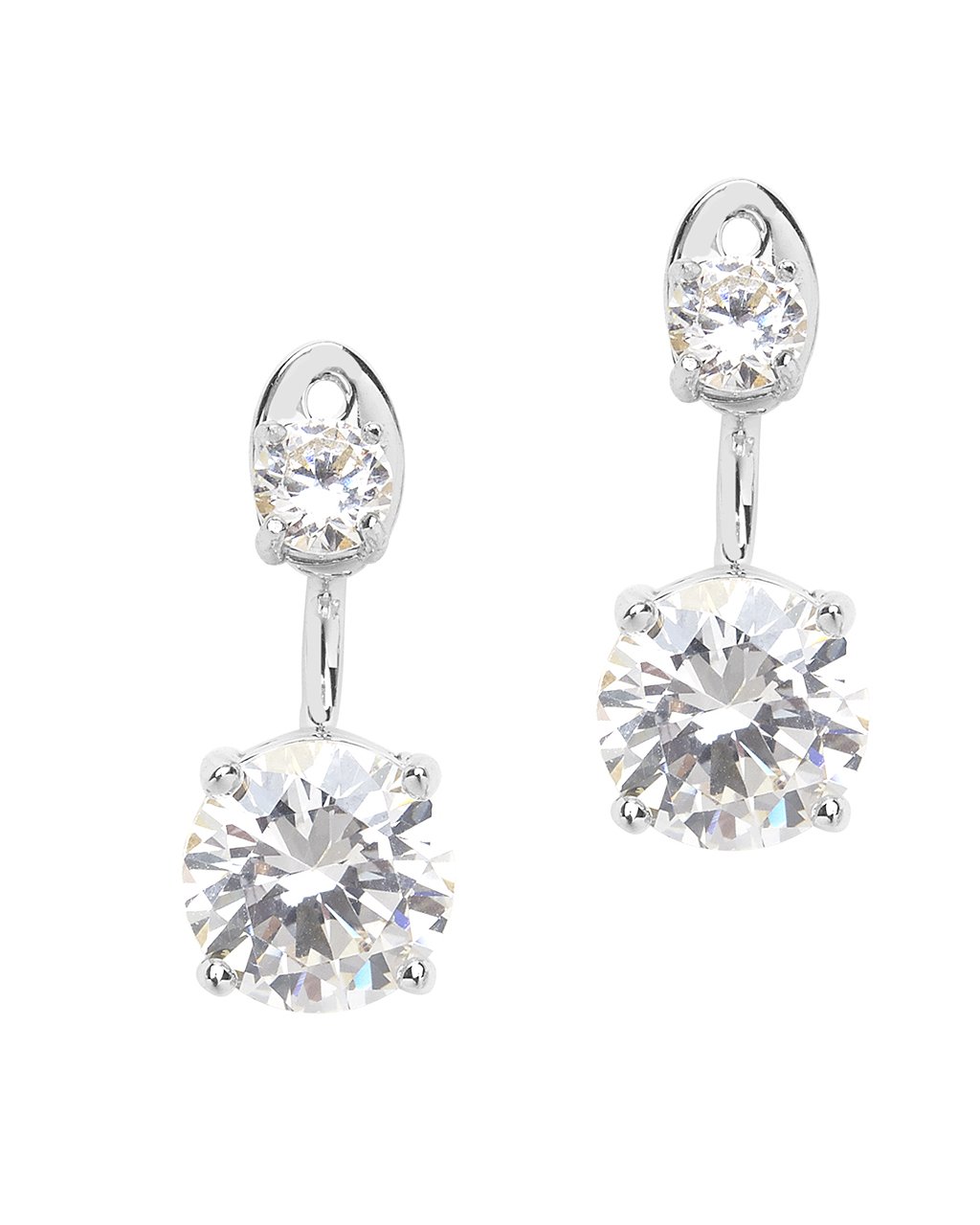 Brilliant CZ Stud Jacket Earrings-Silver