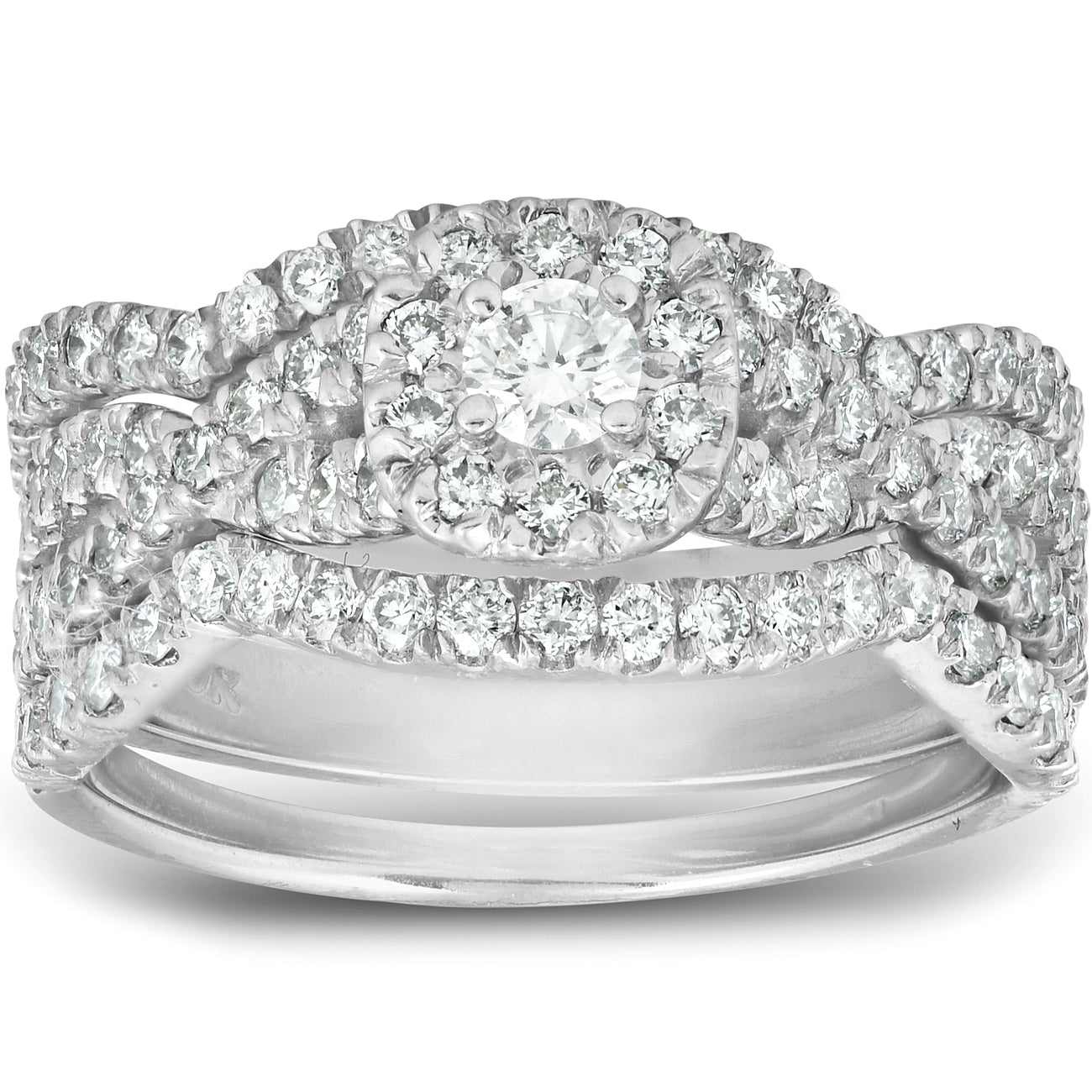 1 1/4 Ct Cushion Halo Diamond Engagement Wedding Ring 3-Piece Set White Gold