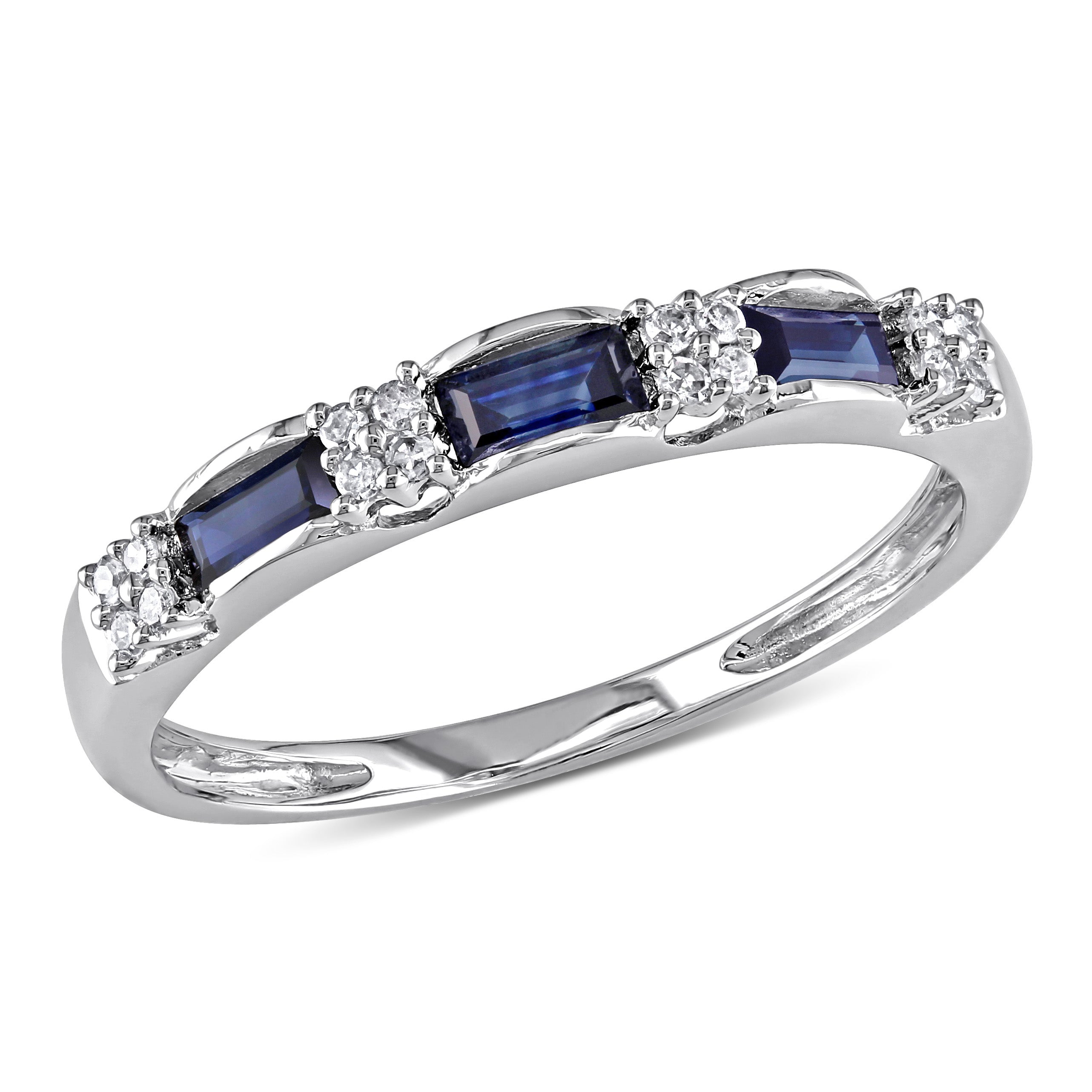 1/2 CT TGW Sapphire and Diamond Accent Eternity Ring in 10K White Gold