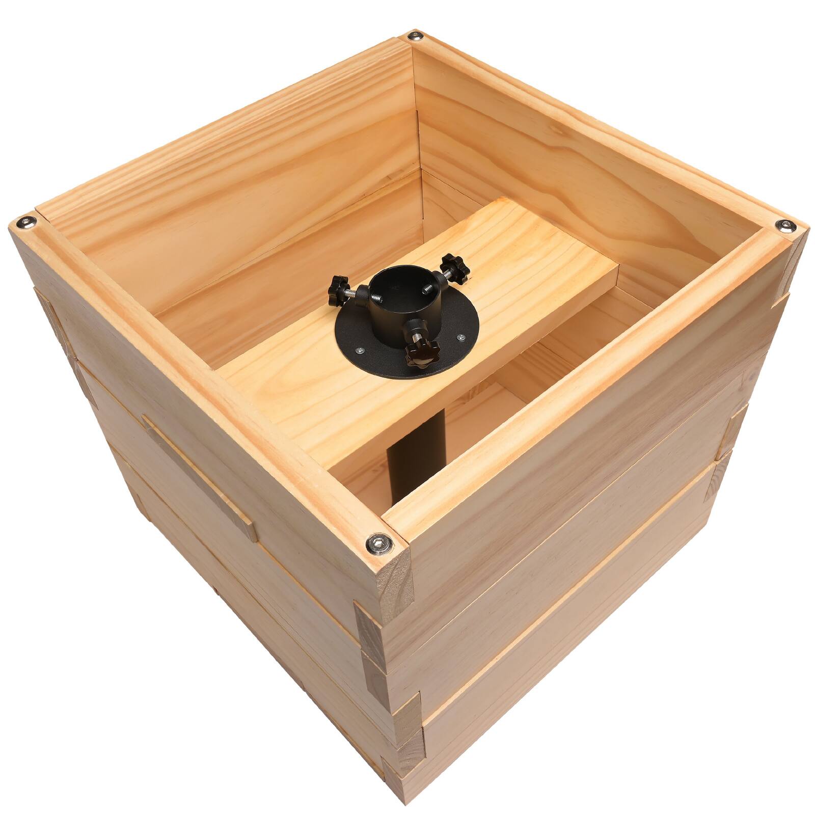 Excello Global Products - Large 14"x14"x14" Wooden Planter Box and String Light Pole Set - Brown