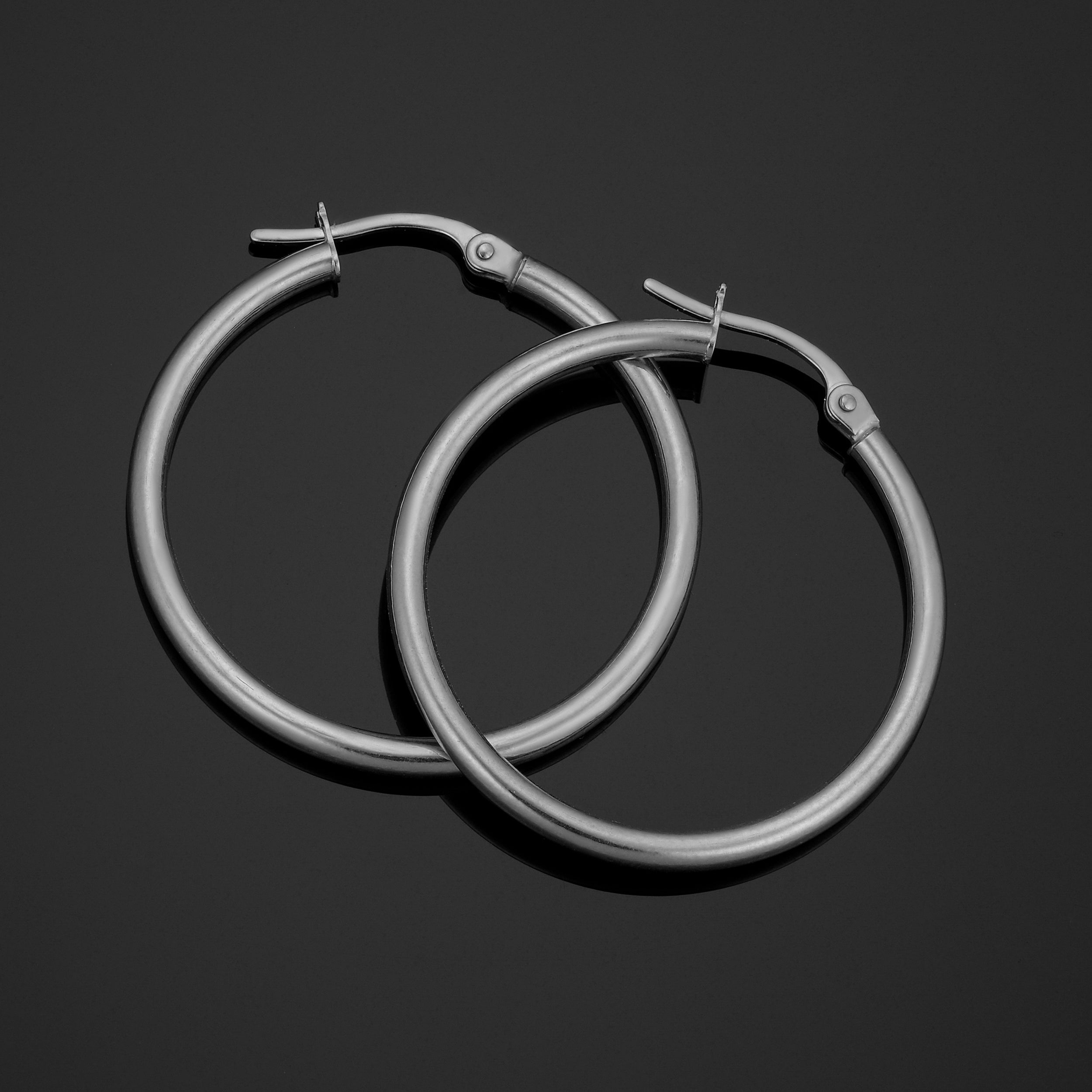 14k White Gold Hoop Earrings (2x25 mm)