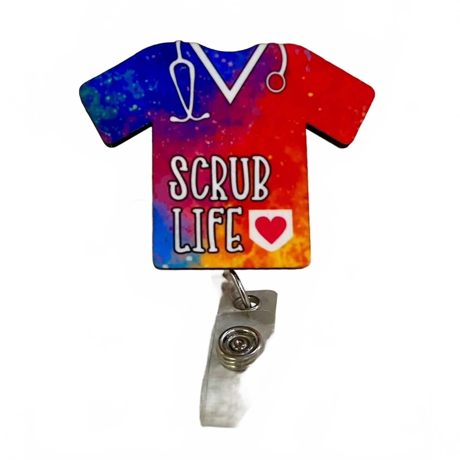 Scrub Life Acrylic Badge Reel Holder In Red Multi