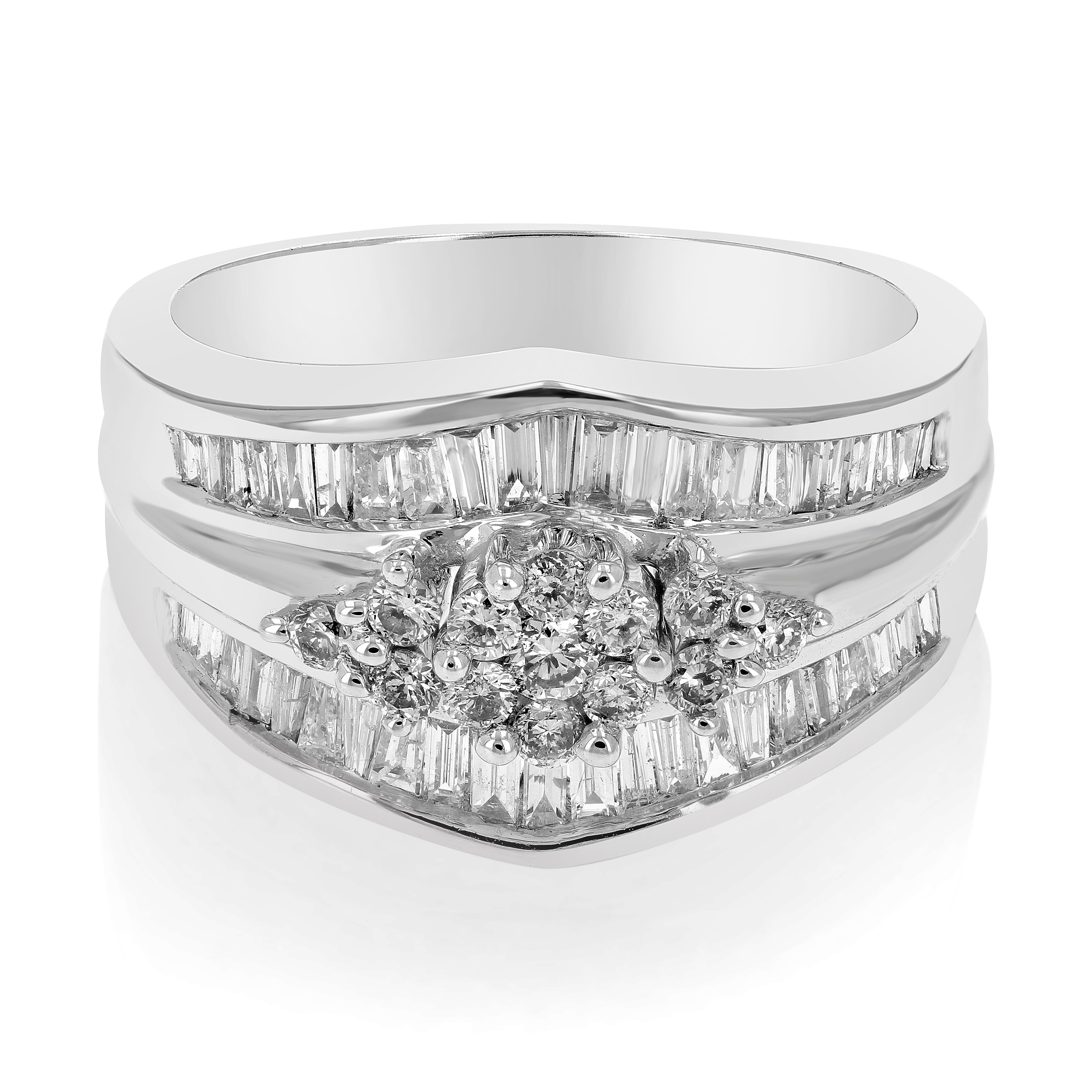 1 cttw SI3-I1 Diamond Cocktail Engagement Ring 14K White Gold Round Prong