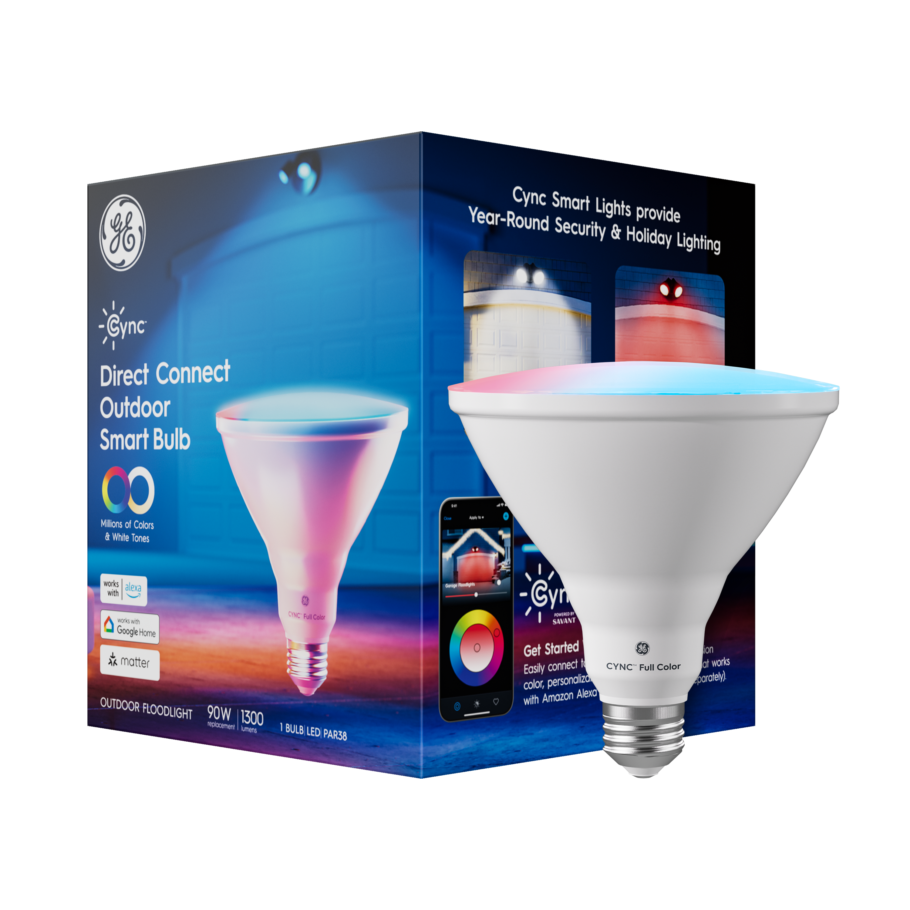 Cync - PAR38 LED Light Bulb, Matter Compatible, Color Changing, 1pk - Full Color
