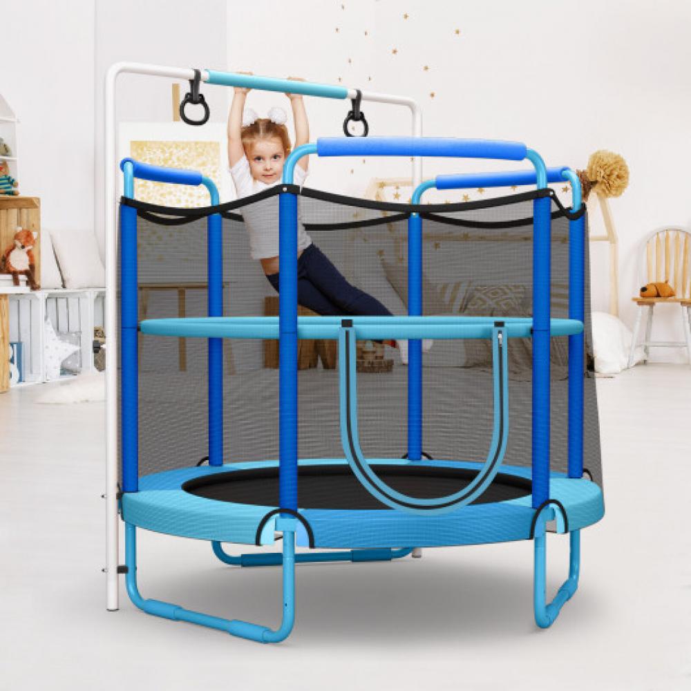 5 Feet Kids 3-in-1 Game Trampoline with Enclosure Net Spring Pad-Orange