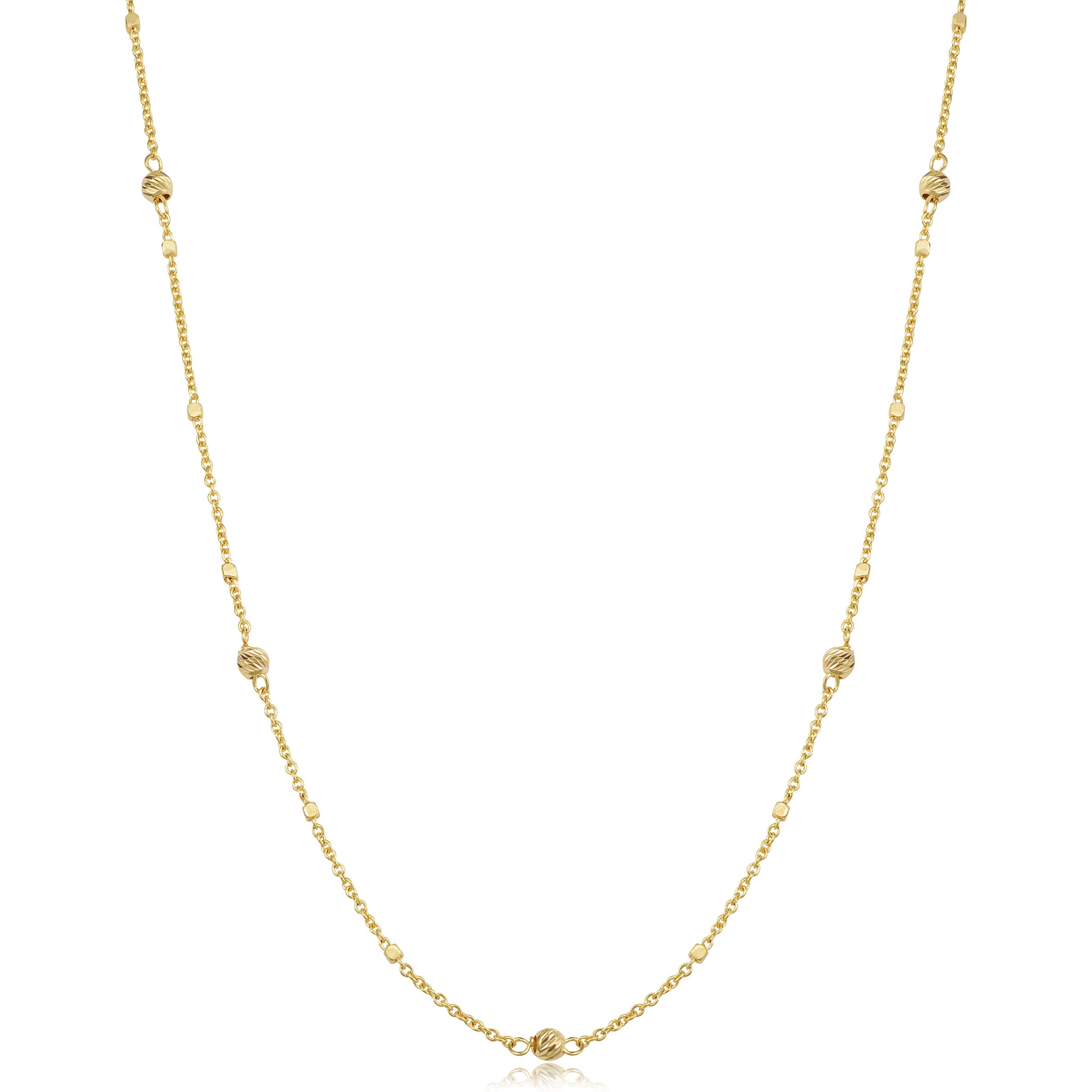14k Yellow Gold Cube And Bead Station Necklace (24 inch)