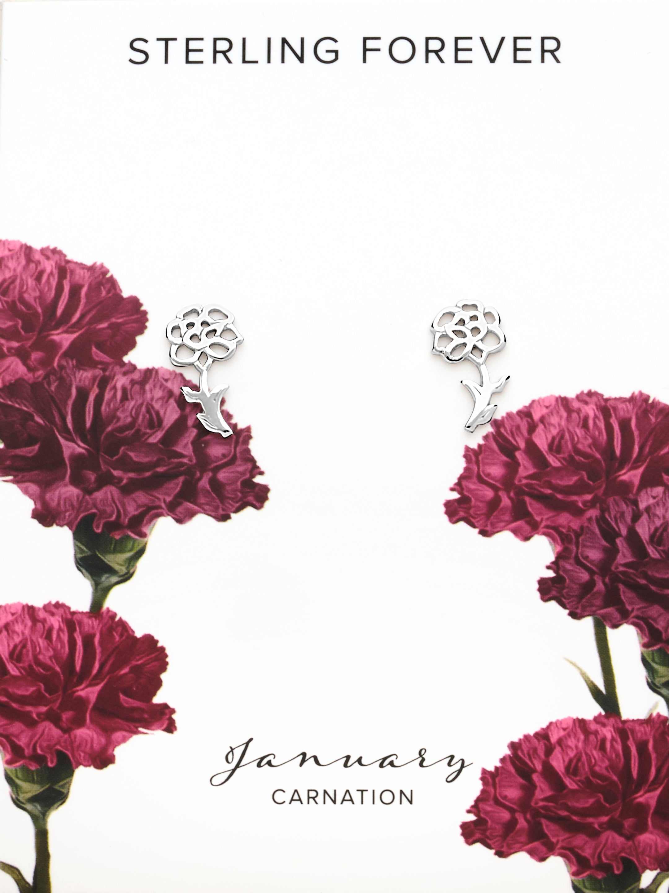Sterling Silver Birth Flower Earring Studs - January