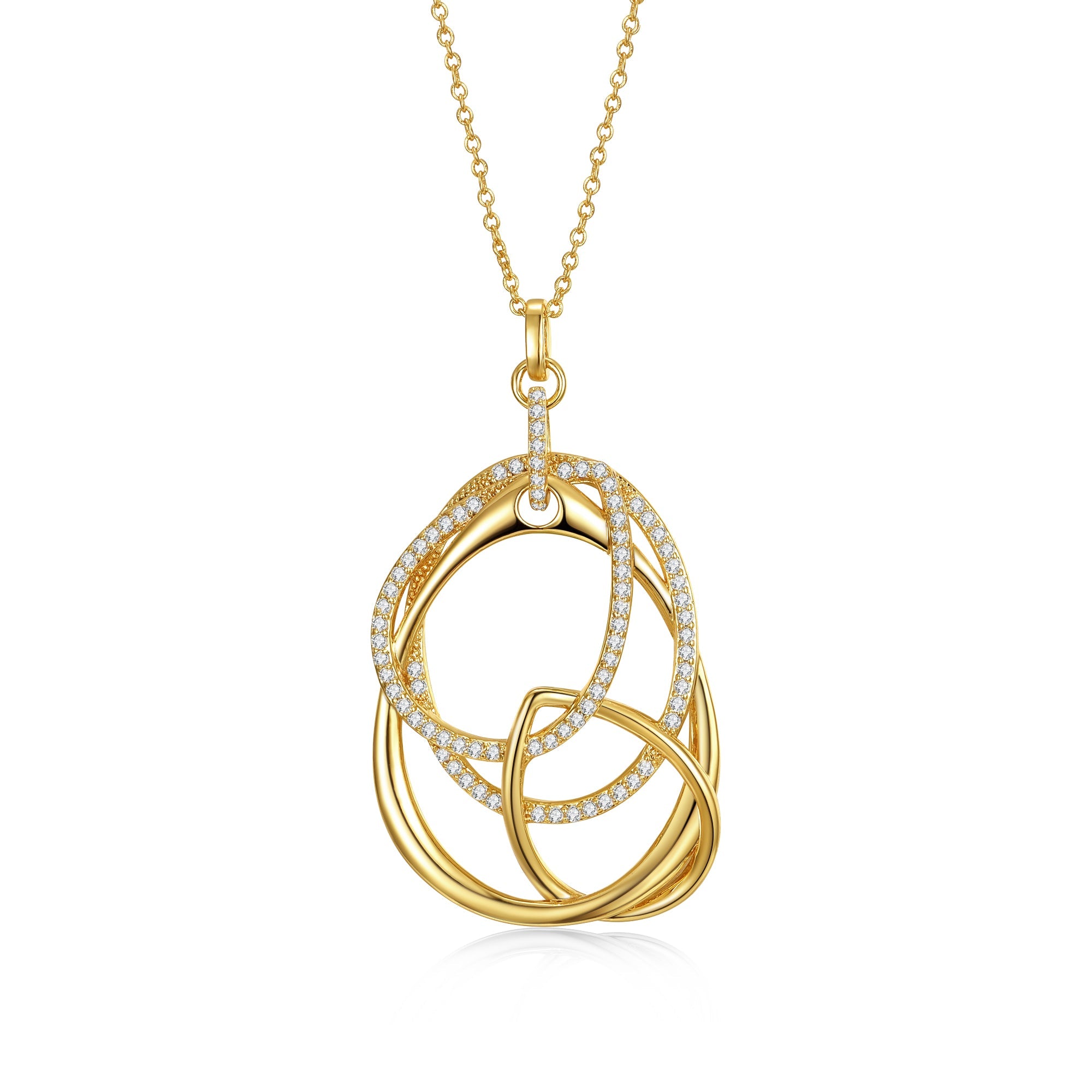 Rg 14k Gold Plated with Diamond Cubic Zirconia Free Form Love Knot Pendant Necklace