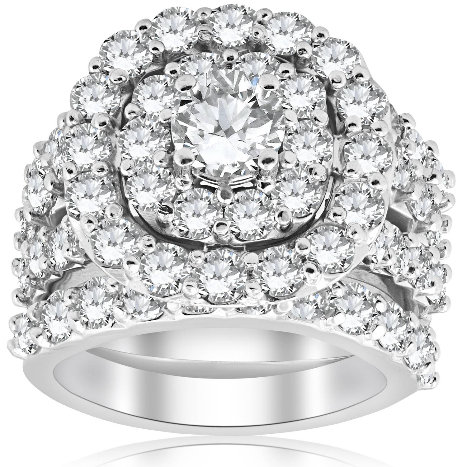5 CT Diamond Engagement Cushion Halo Trio Engagement Wedding Ring Set White Gold