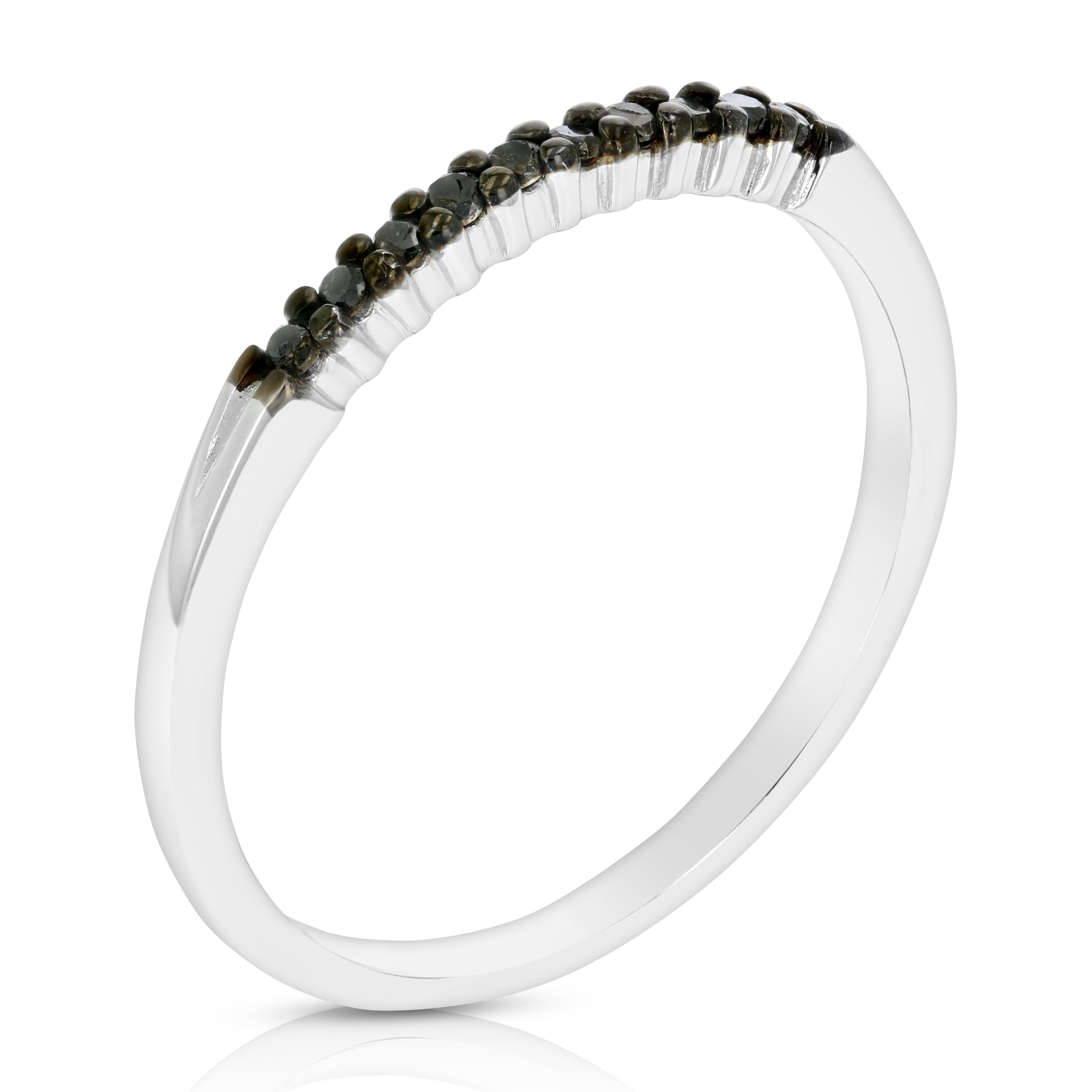 1/10 cttw Black Diamond Ring Wedding Band .925 Sterling Silver 10 Stones Prong