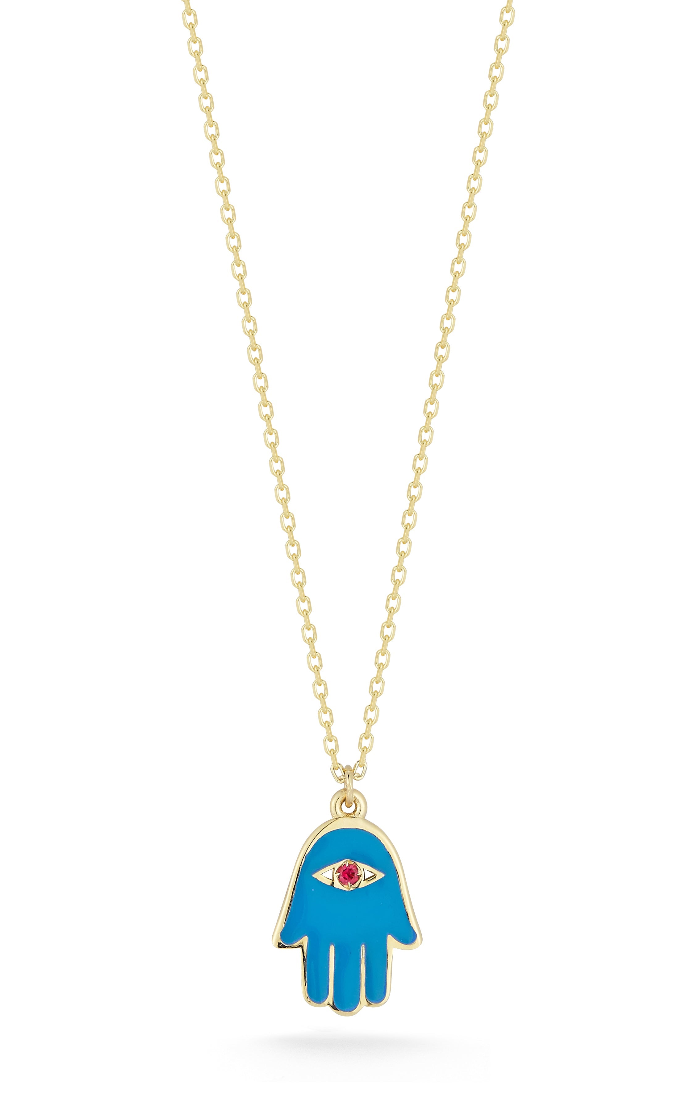 14K Gold & Ruby Hamsa Necklace