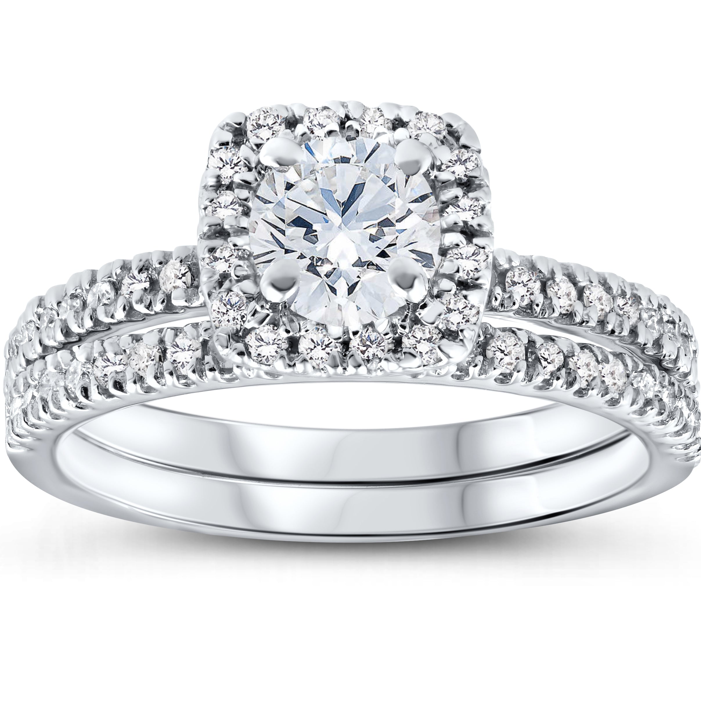 5/8 Ct Lab Grown Diamond Cushion Halo Engagement Wedding Ring Set White Gold EX3