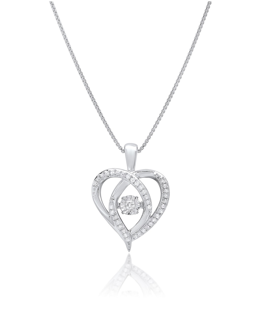 Dancing Diamond 'Miraculous Love' Real Diamond Heart Pendant Necklace in Sterling Silver (1/6 ct.tw), 18" Chain