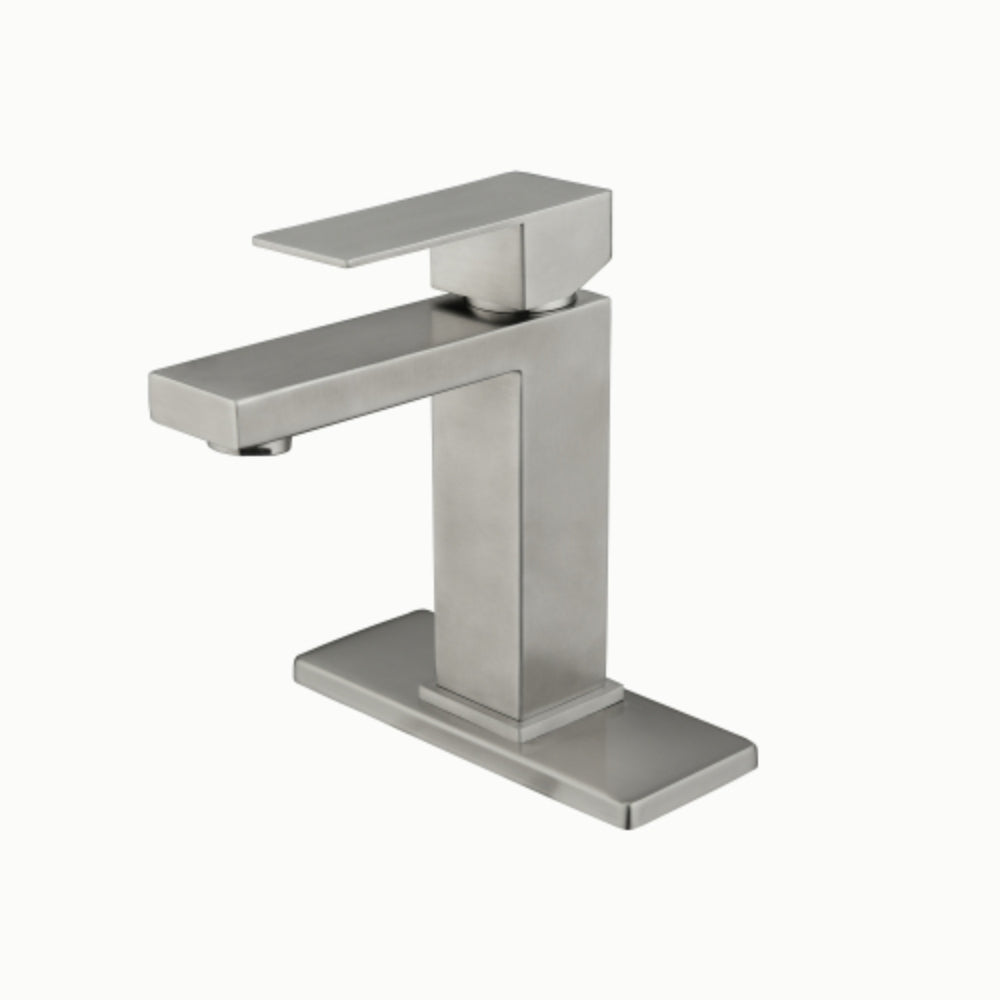 Hivvago Sleek White Waterfall Spout Single Handle Bathroom Vanity Sink Faucet - Silver