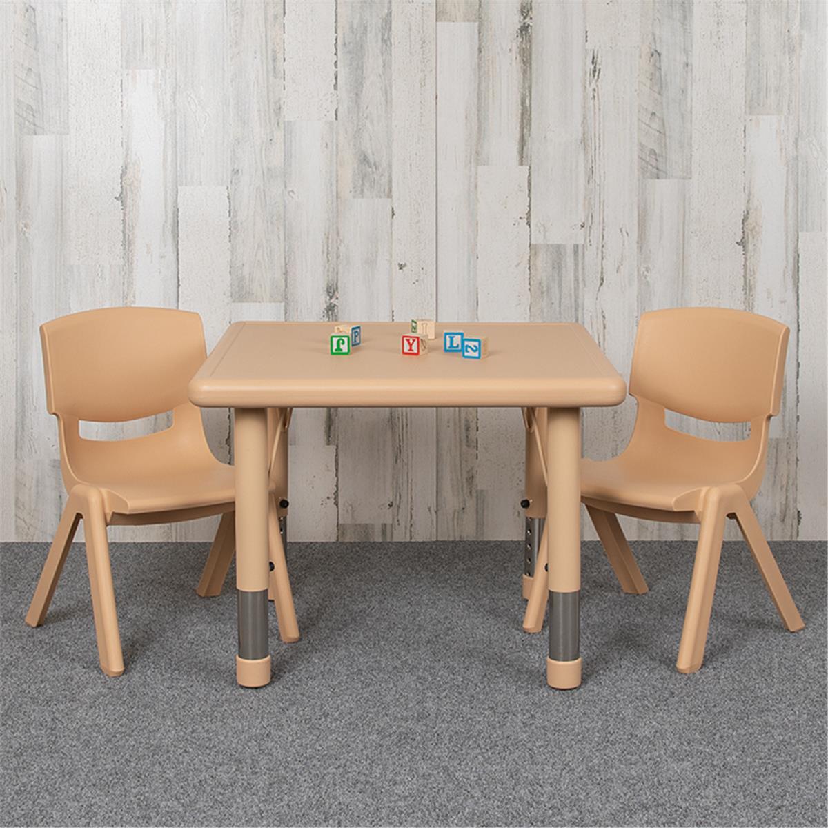 Flash Furniture  24 in. Square Plastic Height Adjustable Activity Table Set with 2 Chairs, Natural Color