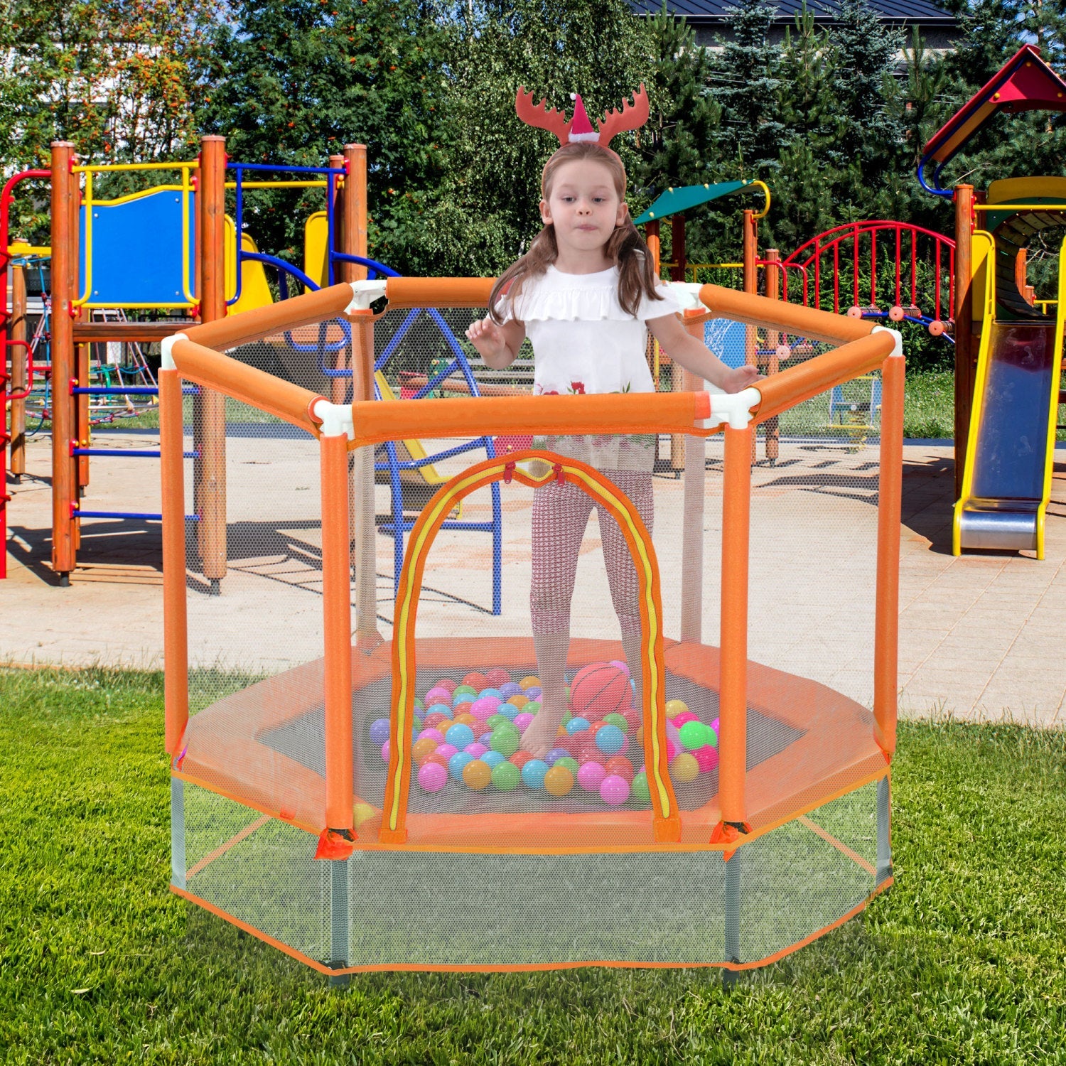 Streamdale 55" Kids Trampoline with Safety Net & Balls Indoor/Outdoor Fun