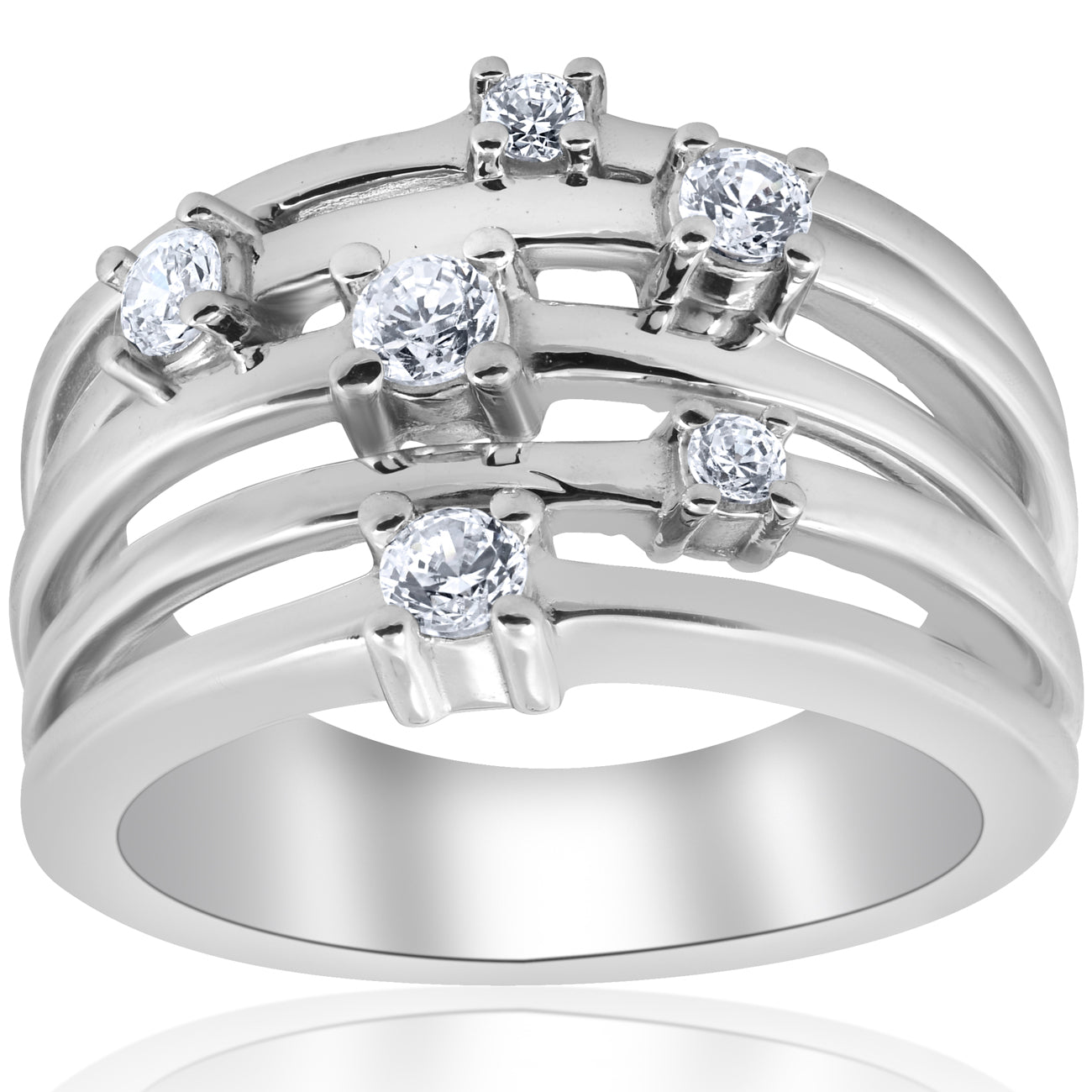3/4ct Diamond Multi Row Wide Right Hand Ring 10k White or Yellow Gold