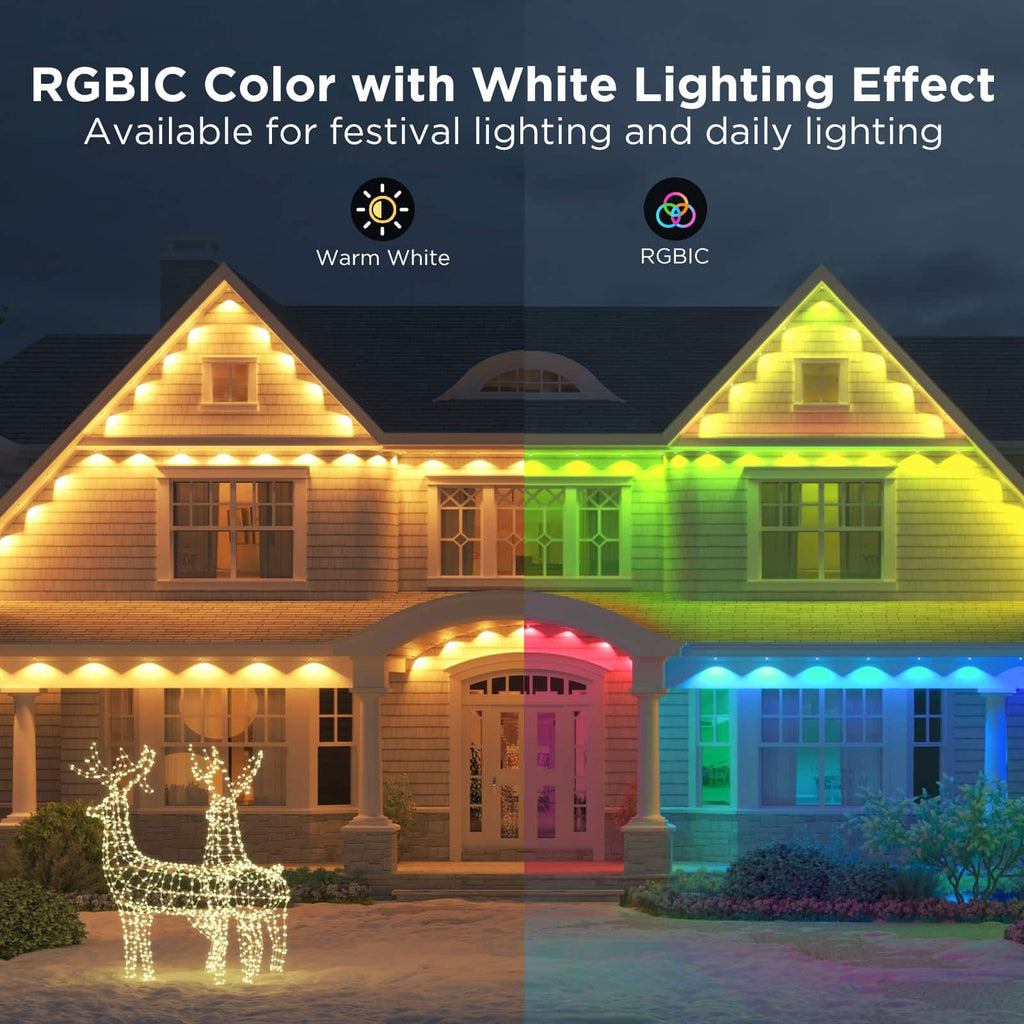 Govee - Wi-Fi RGBIC Outdoor Permanent String Lights 100ft - White