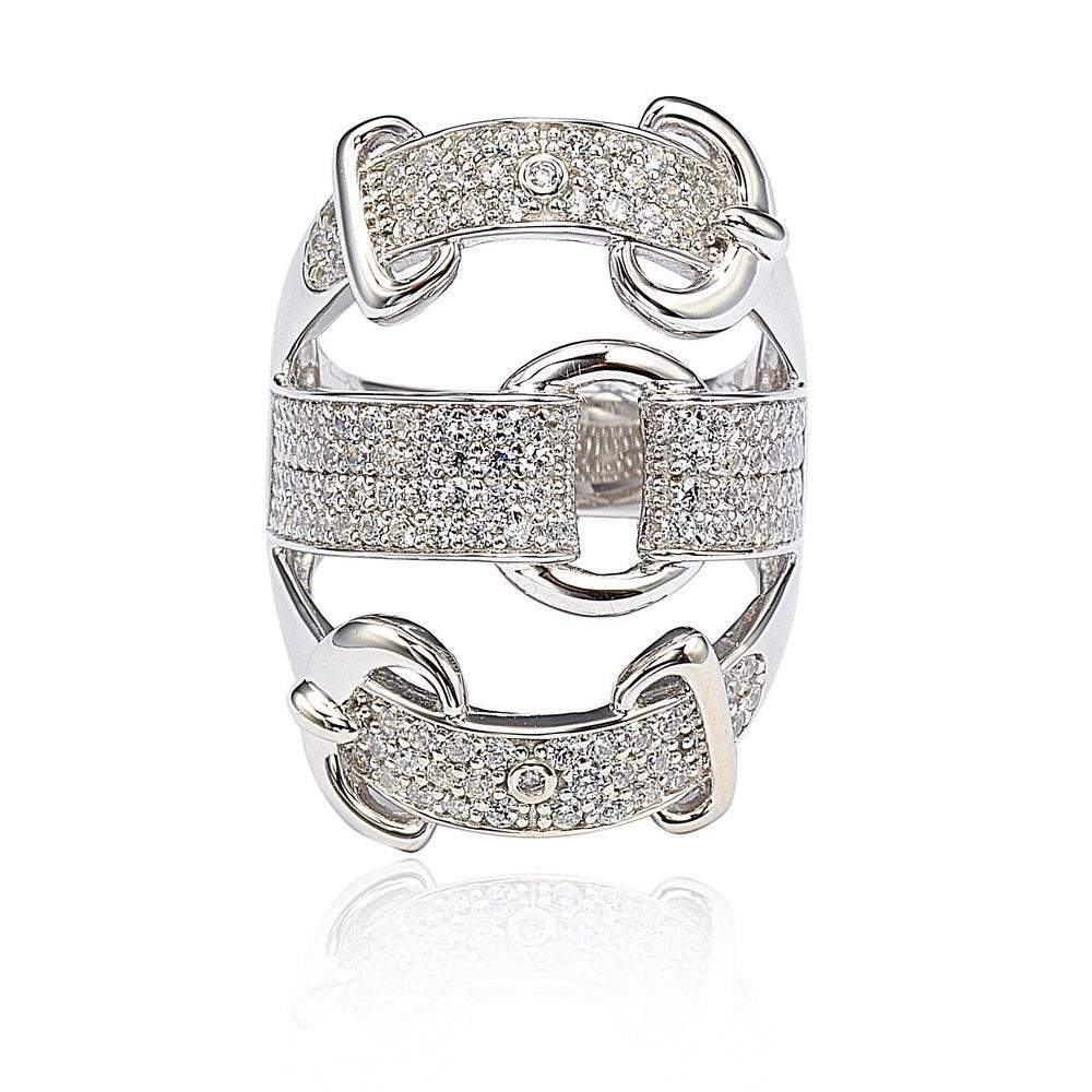 Suzy Levian Sterling Silver Cubic Zirconia White Buckle Ring