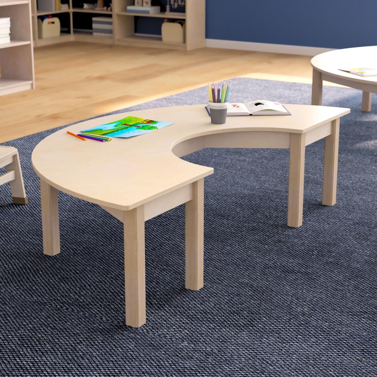 Flash Furniture  29.5 x 59 x 14.5 in. Bright Beginnings Commercial Grade Wooden Half Circle Preschool Classroom Activity Table, Beech