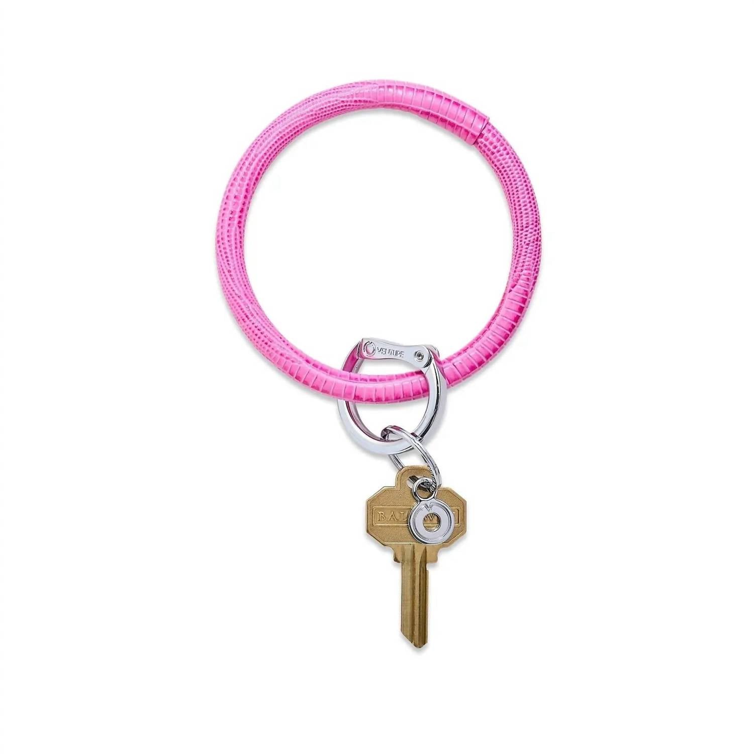 Leather Big O Key Ring In Tickled Pink Lizard
