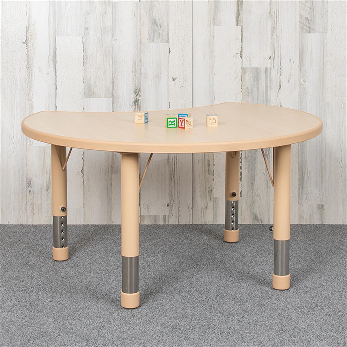 Flash Furniture  25.125 x 35.5 in. Crescent Plastic Height Adjustable Activity Table, Natural Color