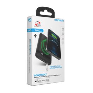 HYPERCEL 15509 Naztech PowerBolt 10,000 mAh Wireless 20W USB-C PD Fast Charge Power Bank with MFi Lightning Port