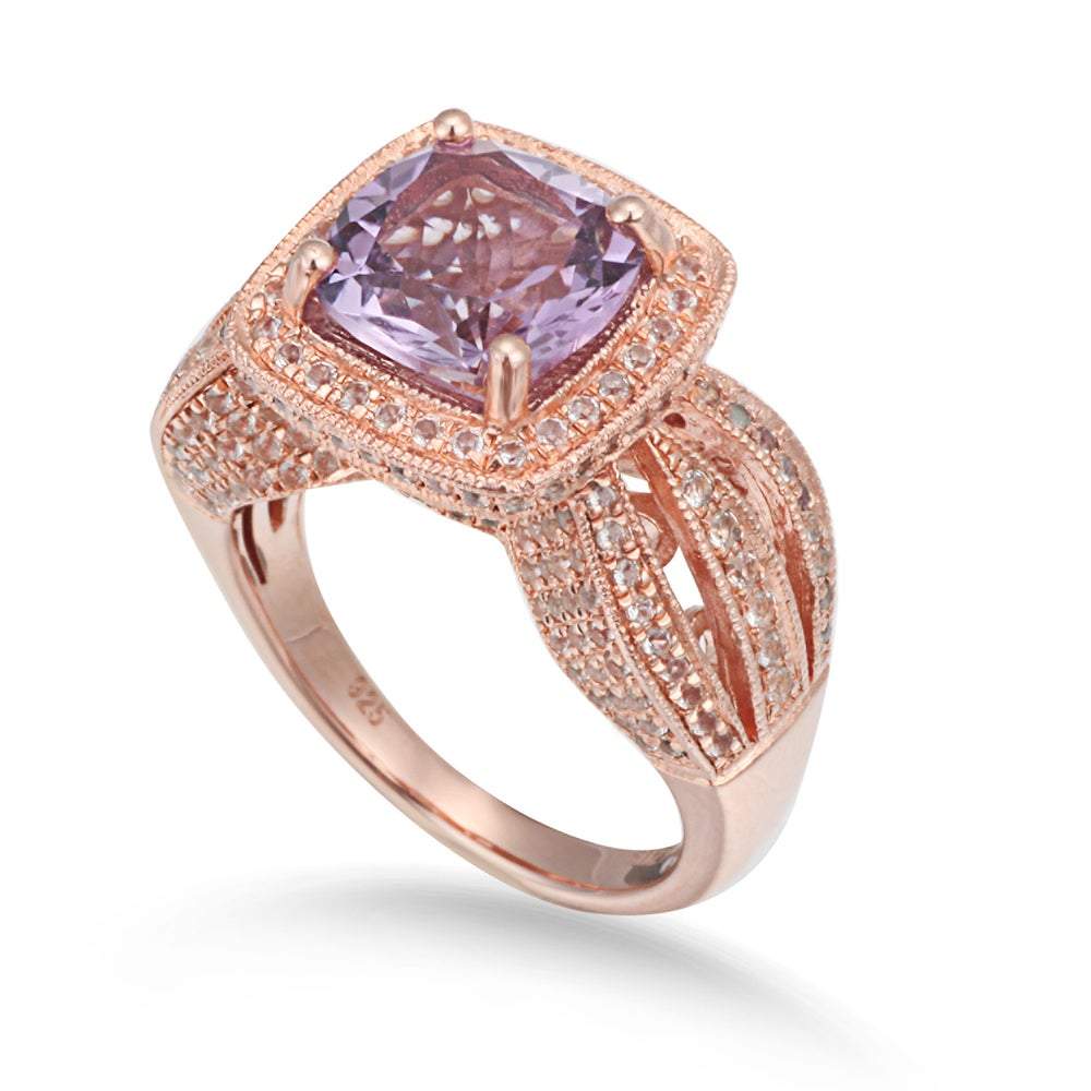 Suzy Levian Sterling Silver 4.59 cttw Pink Amethyst Ring