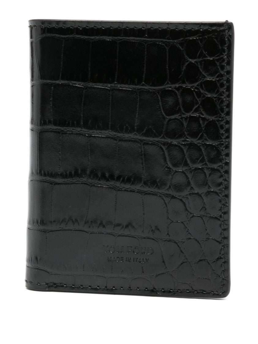 Card Holder In Shiny Crocodile Print Leather