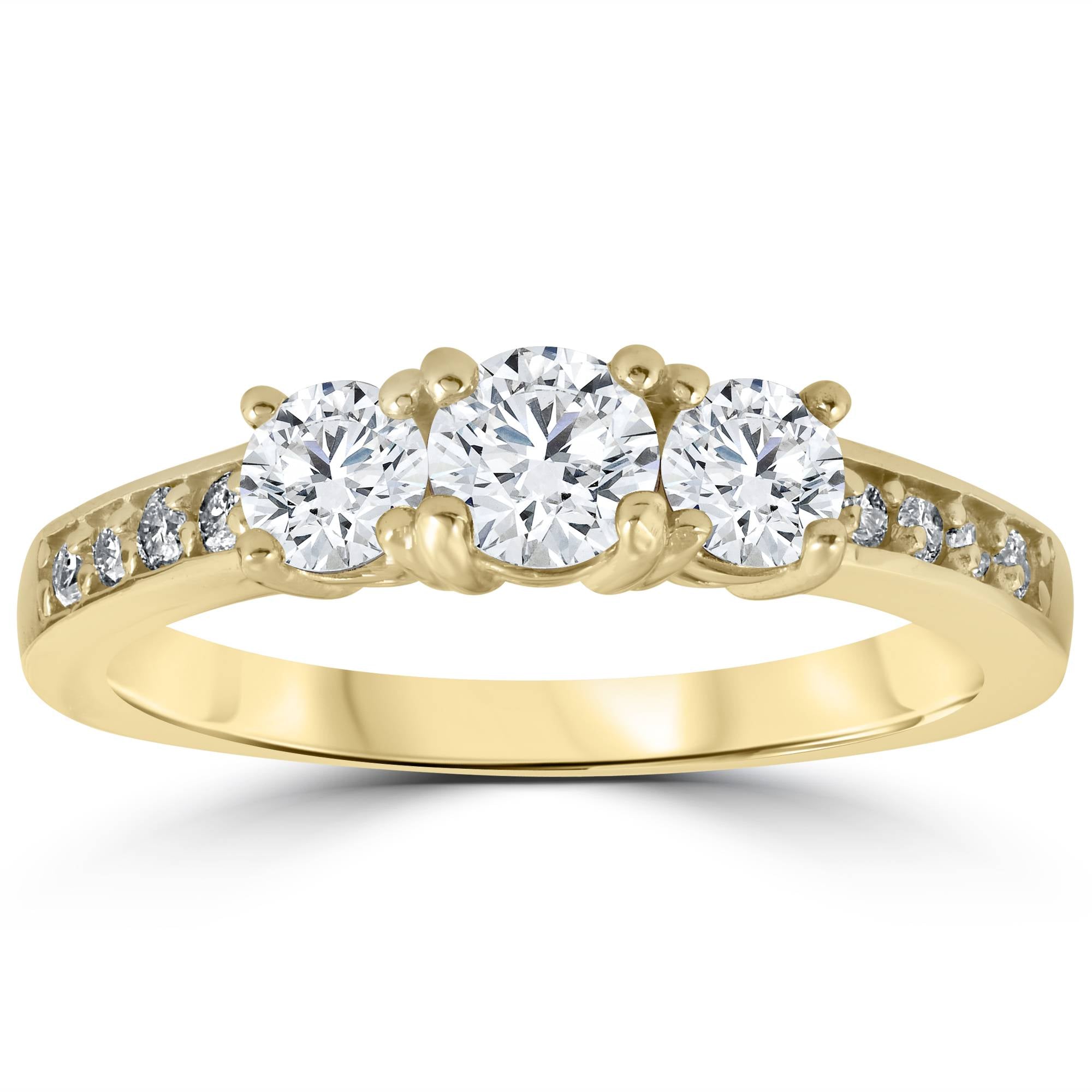 1 1/2 cttw Diamond 3-Stone Engagement Anniversary Ring 14k Yellow Gold