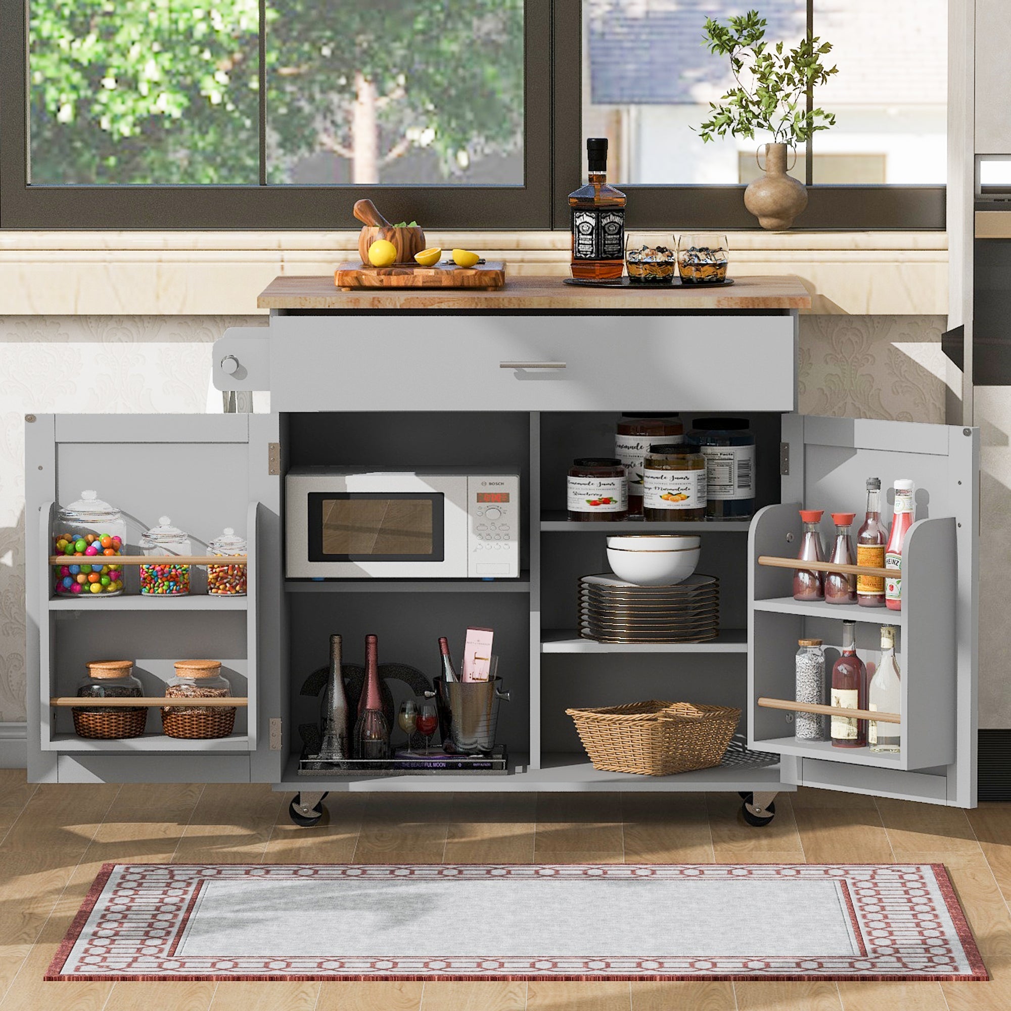 Streamdale Rolling Kitchen Island with Storage and Adjustable Shelf