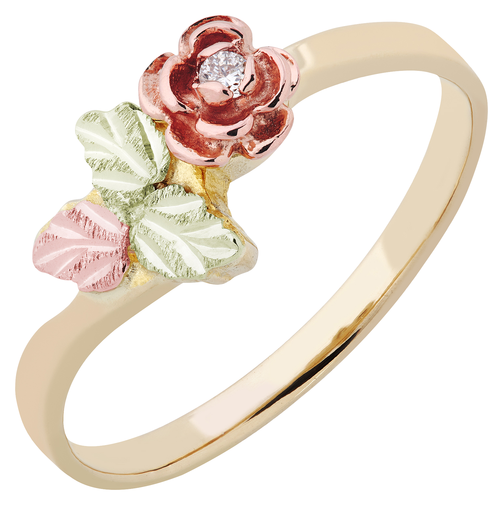 Landstrom's Black Hills Gold Rose Ring with Diamond for Ladies