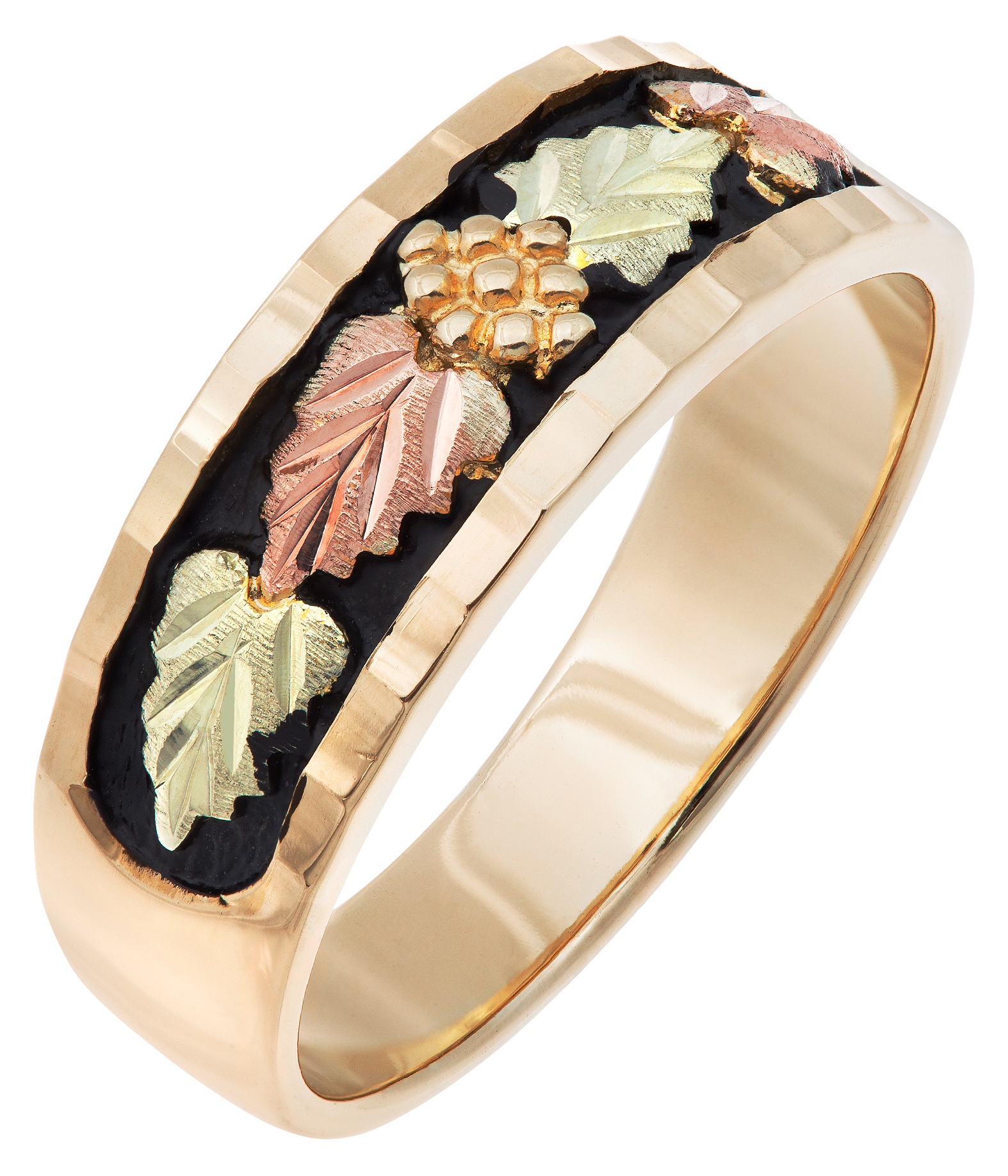Landstrom's Black Hills Gold Wedding Band Ring with Antiquing for Men