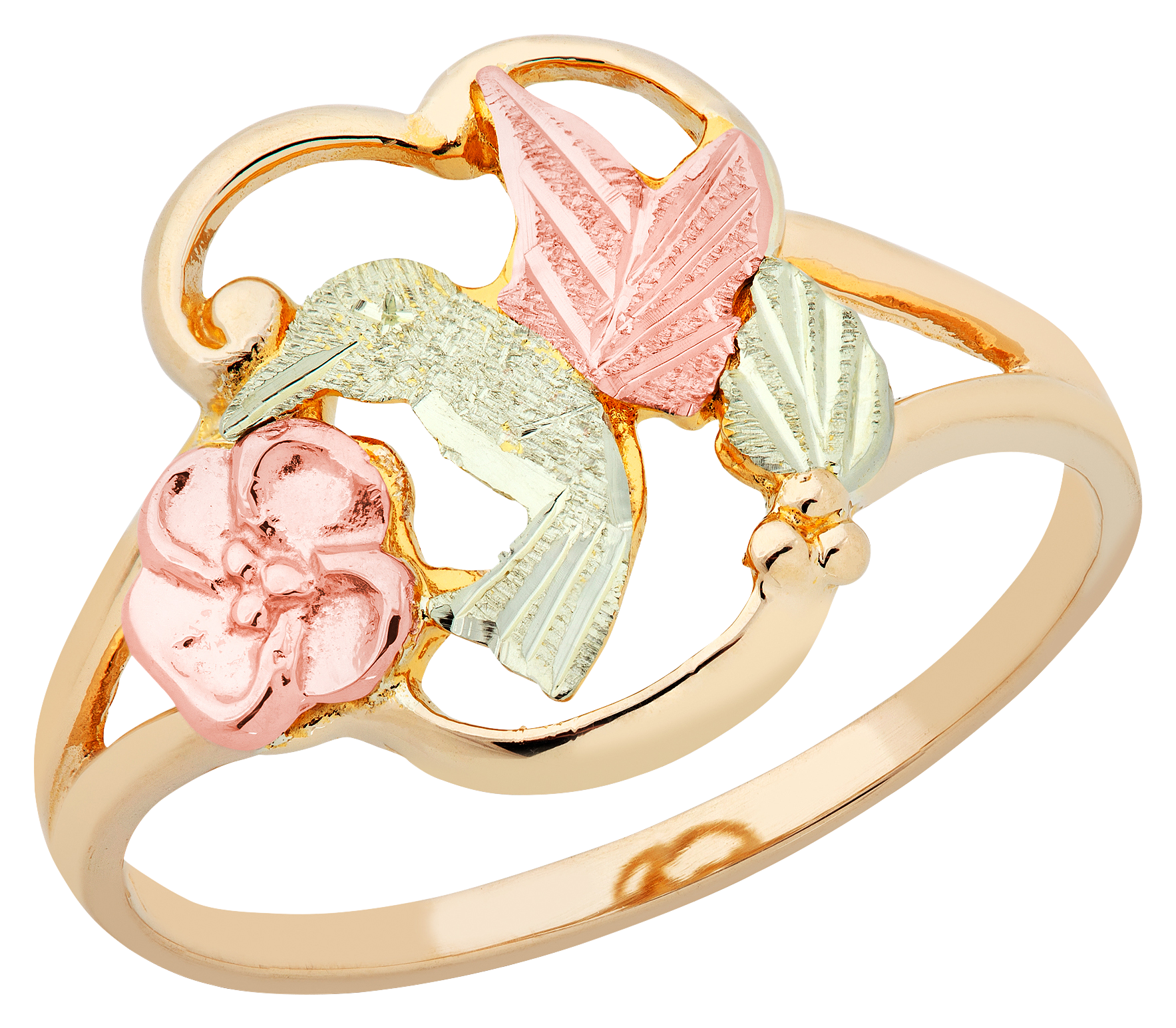 Landstrom's Black Hills Gold Hummingbird Ring with Gold Leaves for Ladies
