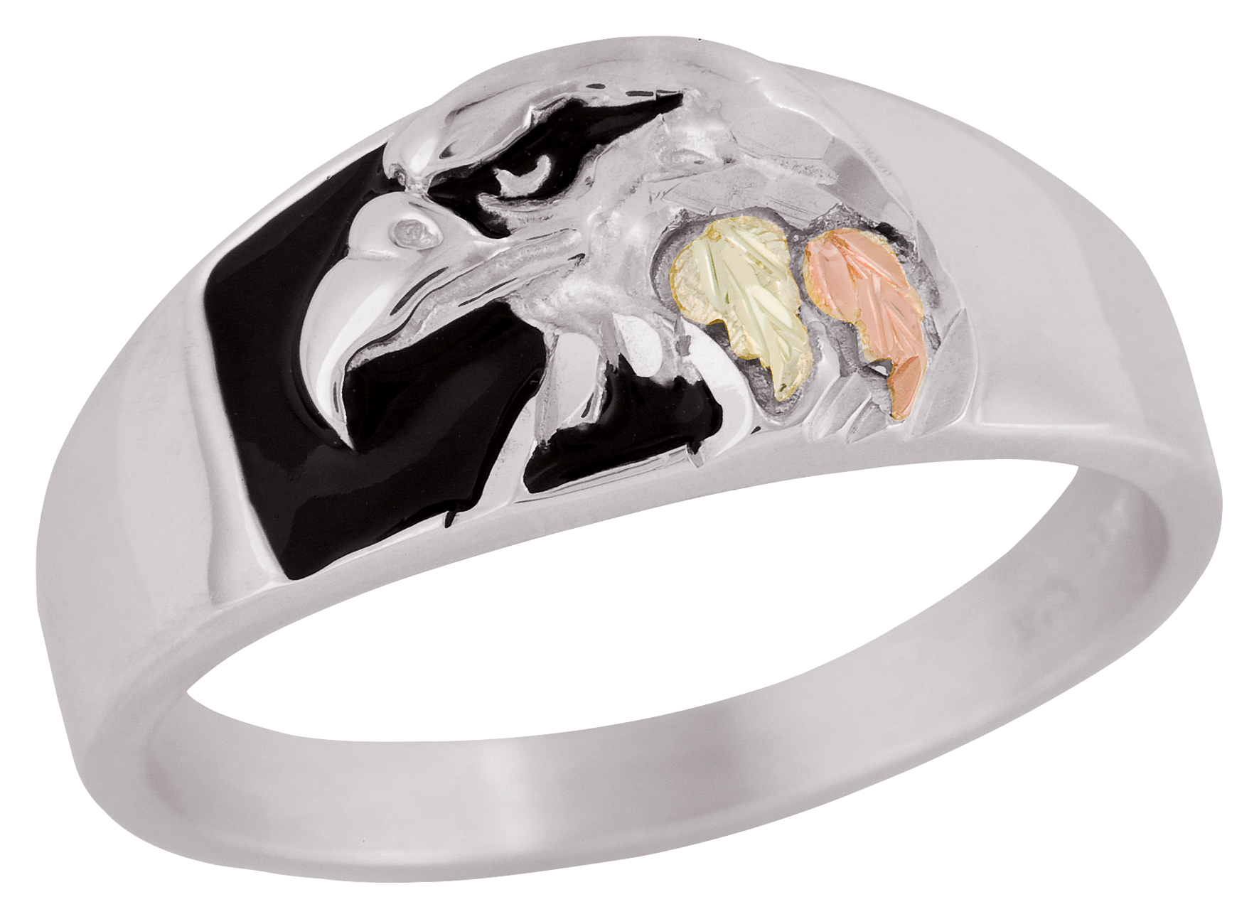 Mt. Rushmore Black Hills Gold Antiqued Silver Eagle Head Ring for Men