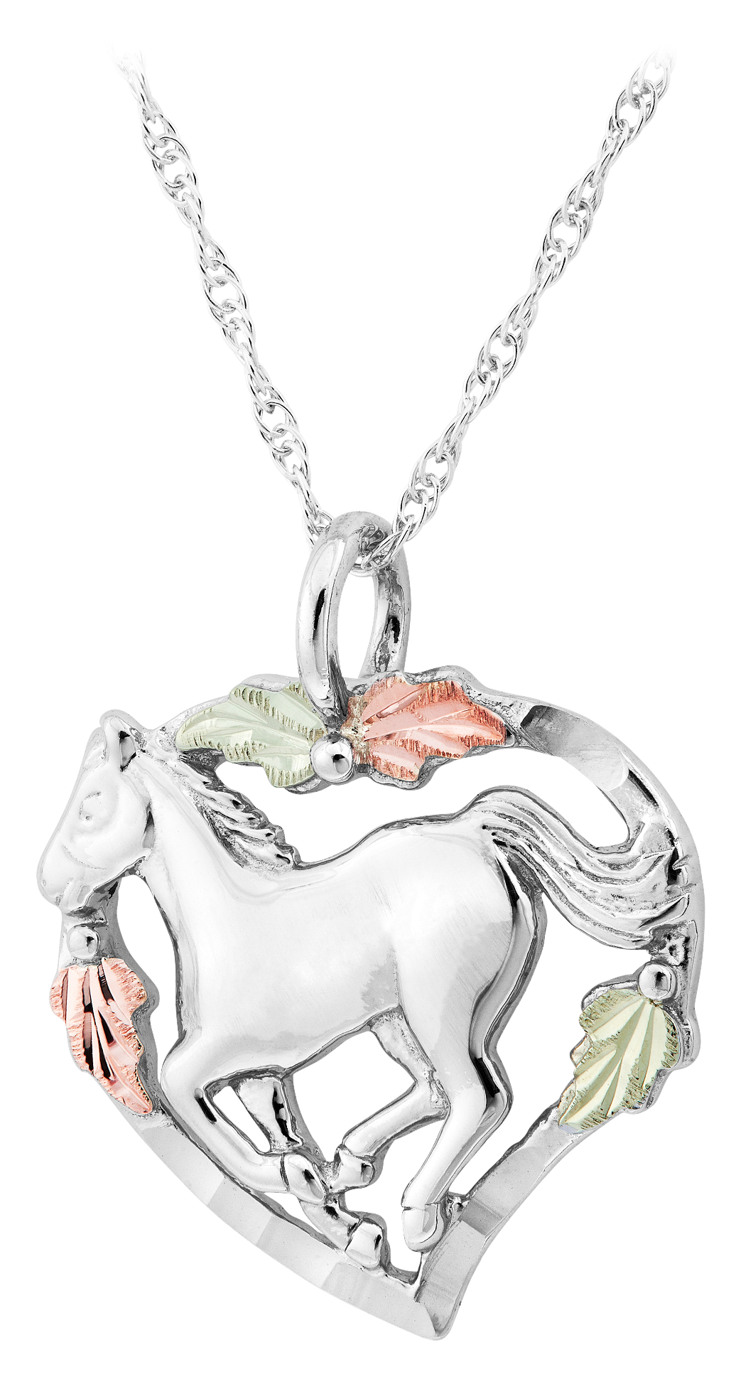 Mt. Rushmore Black Hills Gold on Sterling Silver Horse Heart Pendant Necklace