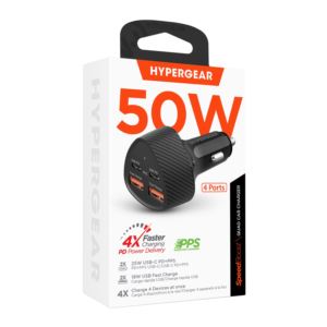 HYPERCEL 15785 HyperGear SpeedBoost 50W Quad Car Charger with Dual 25W USB-C PD/PPS