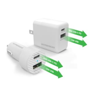 HYPERCEL 15408 Hypergear Wall/Car Charger Bundle 20W USB-C PD + 12W White