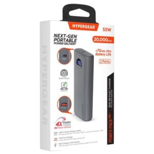 HYPERCEL 15843 HyperGear 20,000mAh 35W PD W/Digital Power Bank Grey
