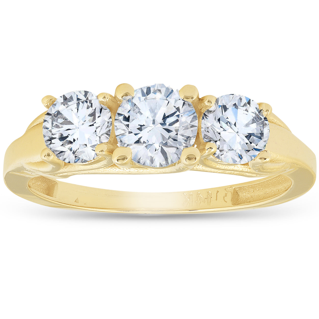 1.40 Ct Genuine Diamond Three Stone Engagement Ring 14k Yellow Gold